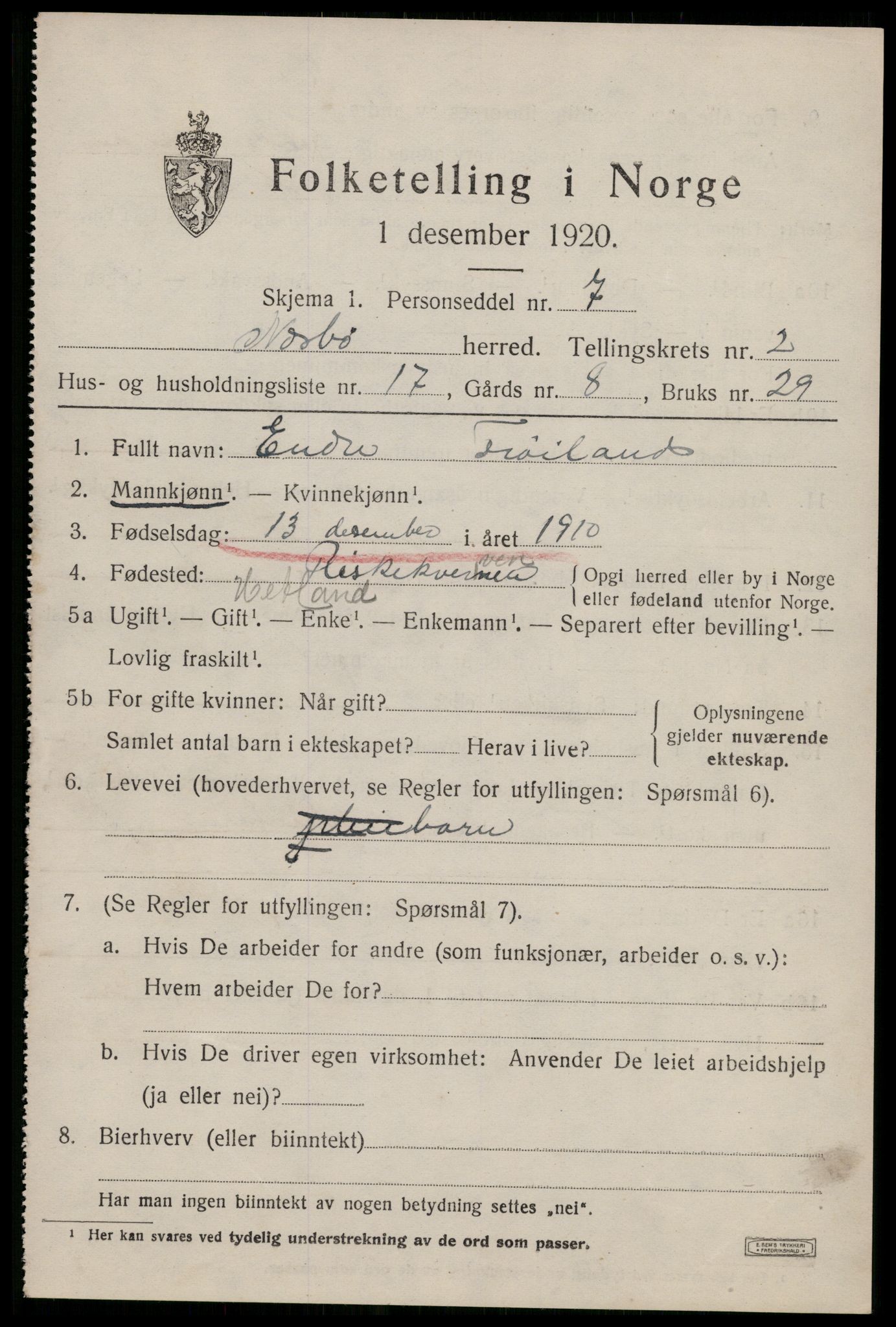 SAST, 1920 census for Nærbø, 1920, p. 1635