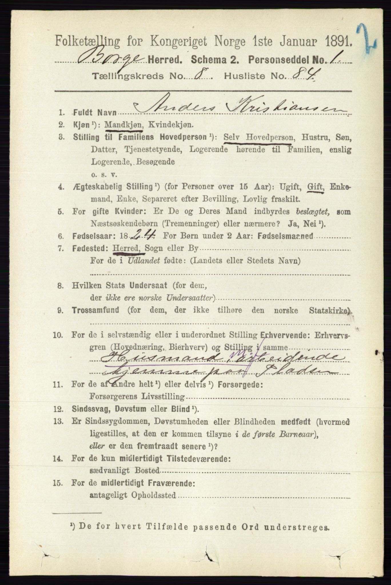 RA, 1891 census for 0113 Borge, 1891, p. 5685