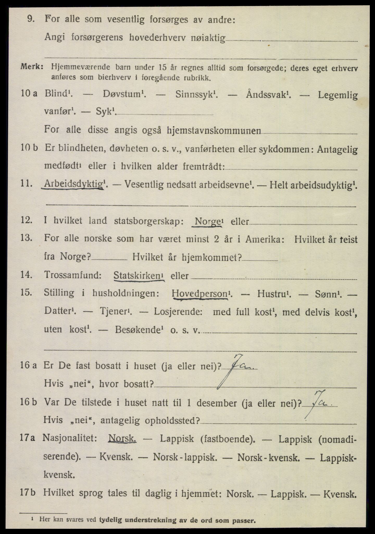 SAT, 1920 census for Nesna, 1920, p. 5196