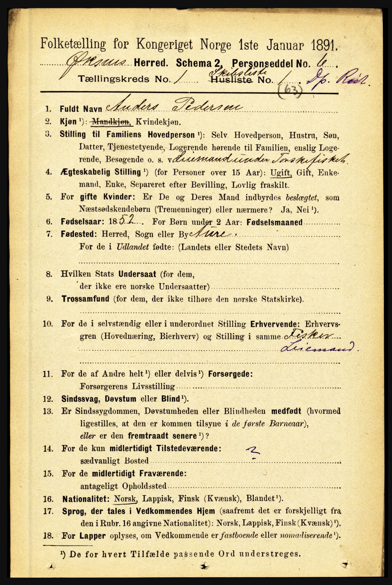 RA, 1891 census for 1868 Øksnes, 1891, p. 3506