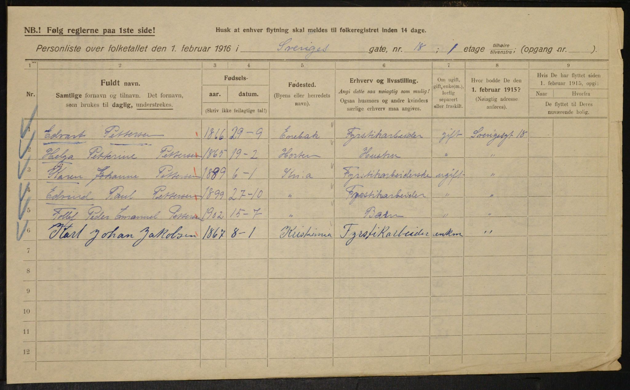 OBA, Municipal Census 1916 for Kristiania, 1916, p. 108913