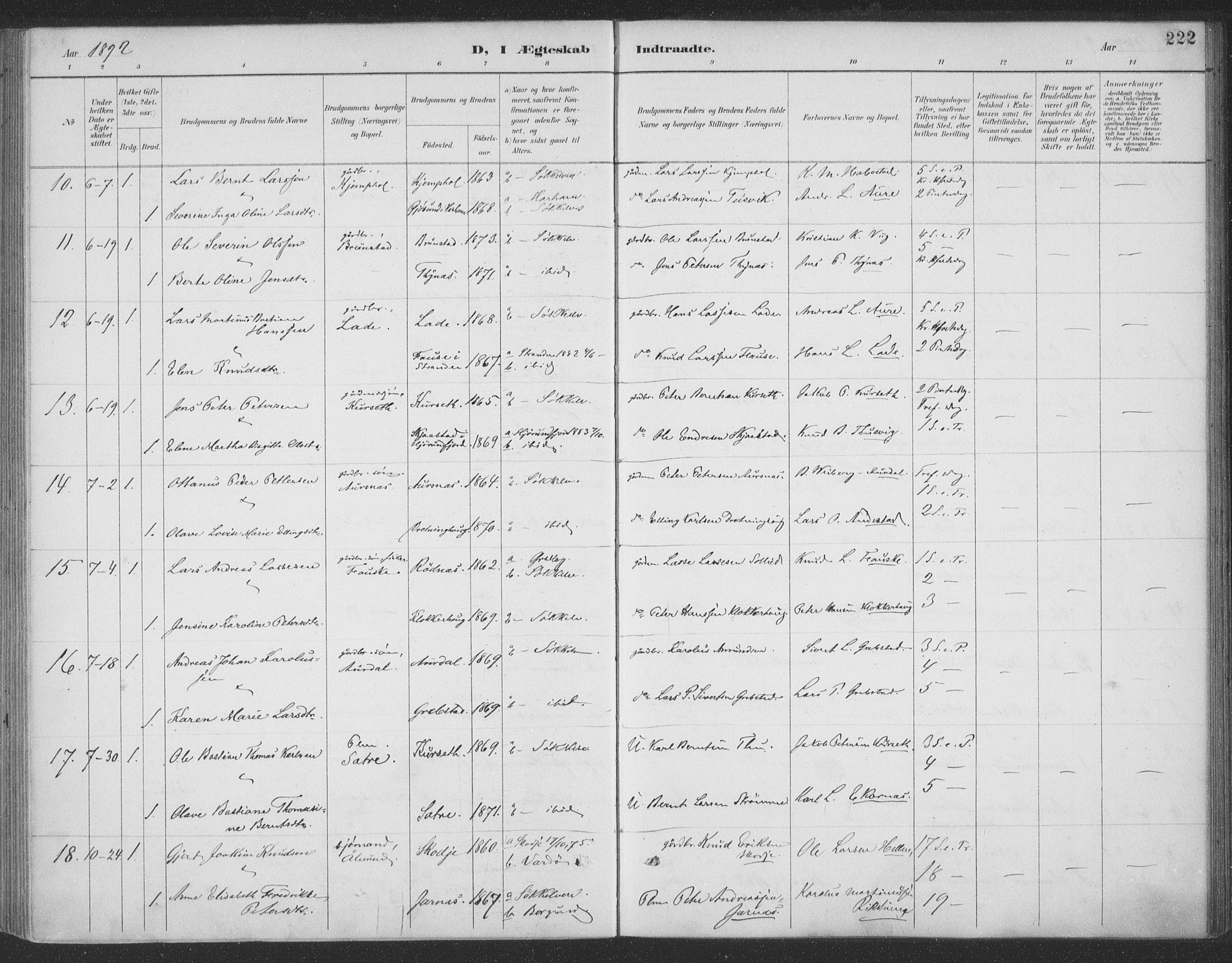 Ministerialprotokoller, klokkerbøker og fødselsregistre - Møre og Romsdal, AV/SAT-A-1454/523/L0335: Parish register (official) no. 523A02, 1891-1911, p. 222