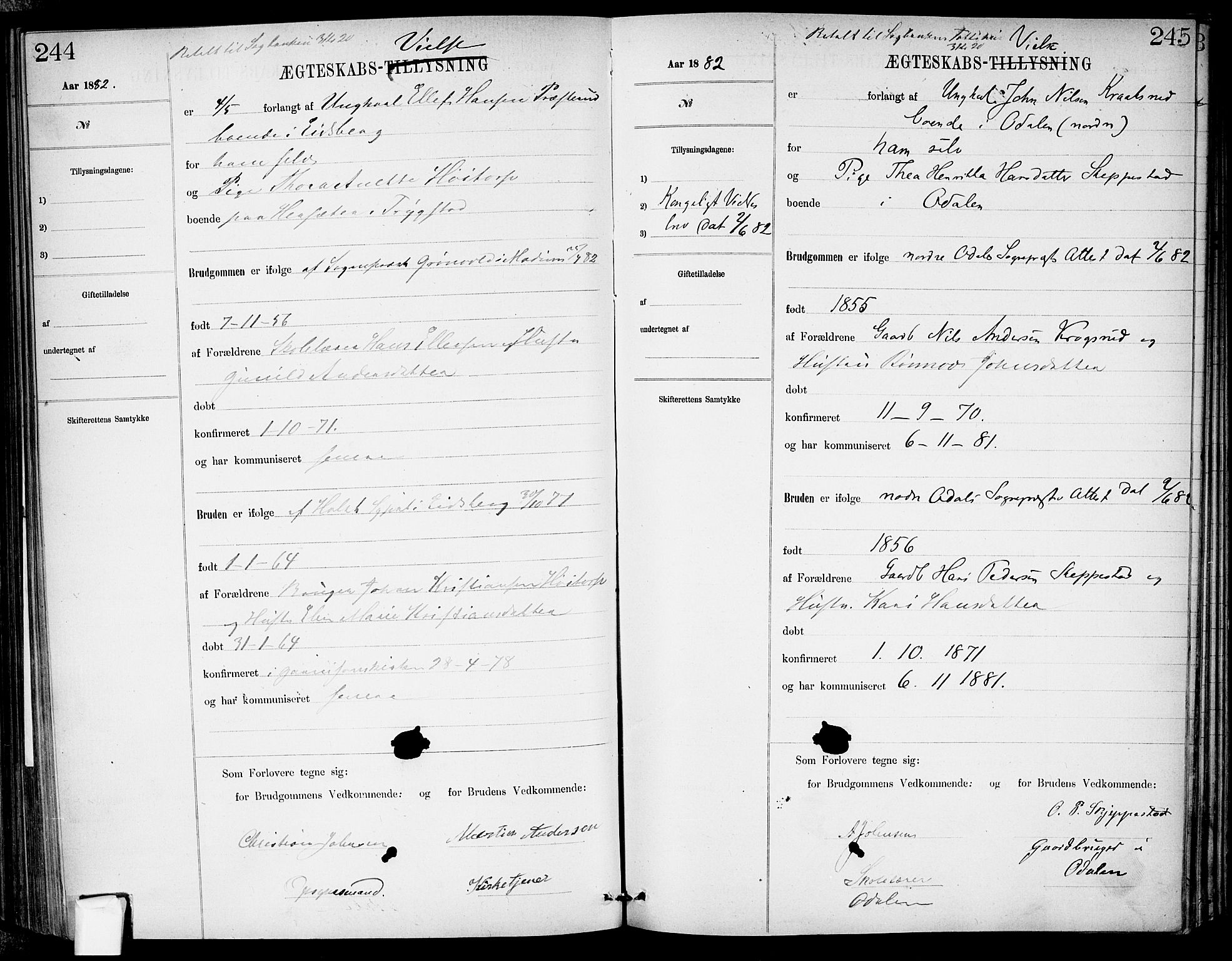 Garnisonsmenigheten Kirkebøker, SAO/A-10846/H/Ha/L0007: Banns register no. I 7, 1872-1893, p. 244-245