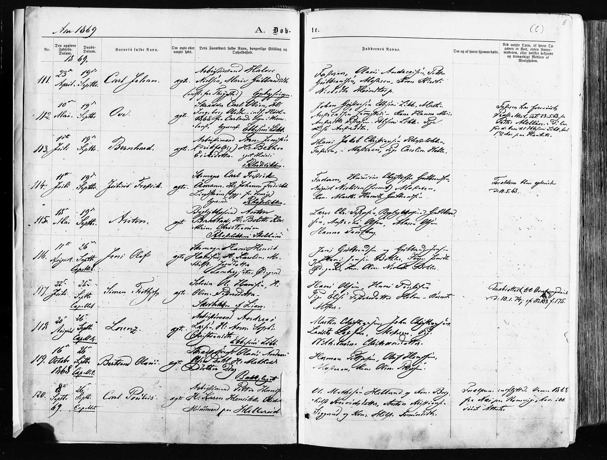 Østre Aker prestekontor Kirkebøker, SAO/A-10840/F/Fa/L0003: Parish register (official) no. I 3, 1869-1875, p. 6