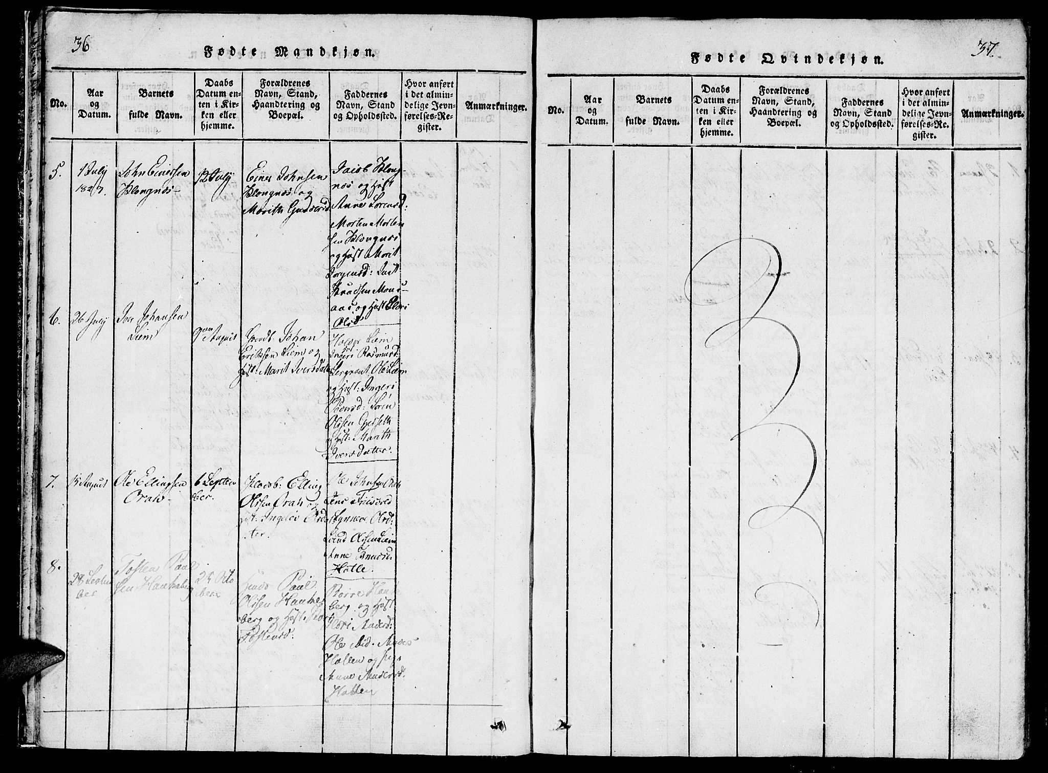 Ministerialprotokoller, klokkerbøker og fødselsregistre - Møre og Romsdal, AV/SAT-A-1454/542/L0551: Parish register (official) no. 542A01, 1818-1853, p. 36-37