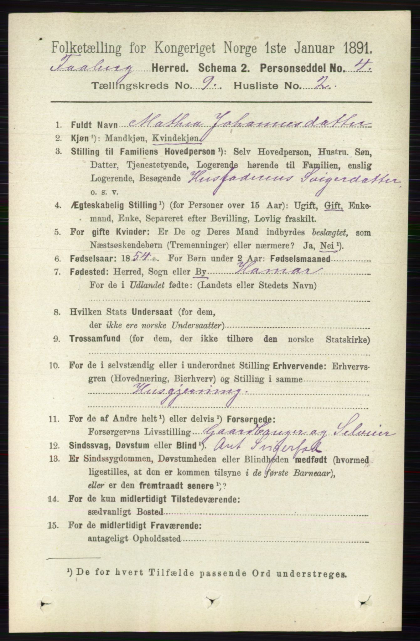 RA, 1891 census for 0524 Fåberg, 1891, p. 3892