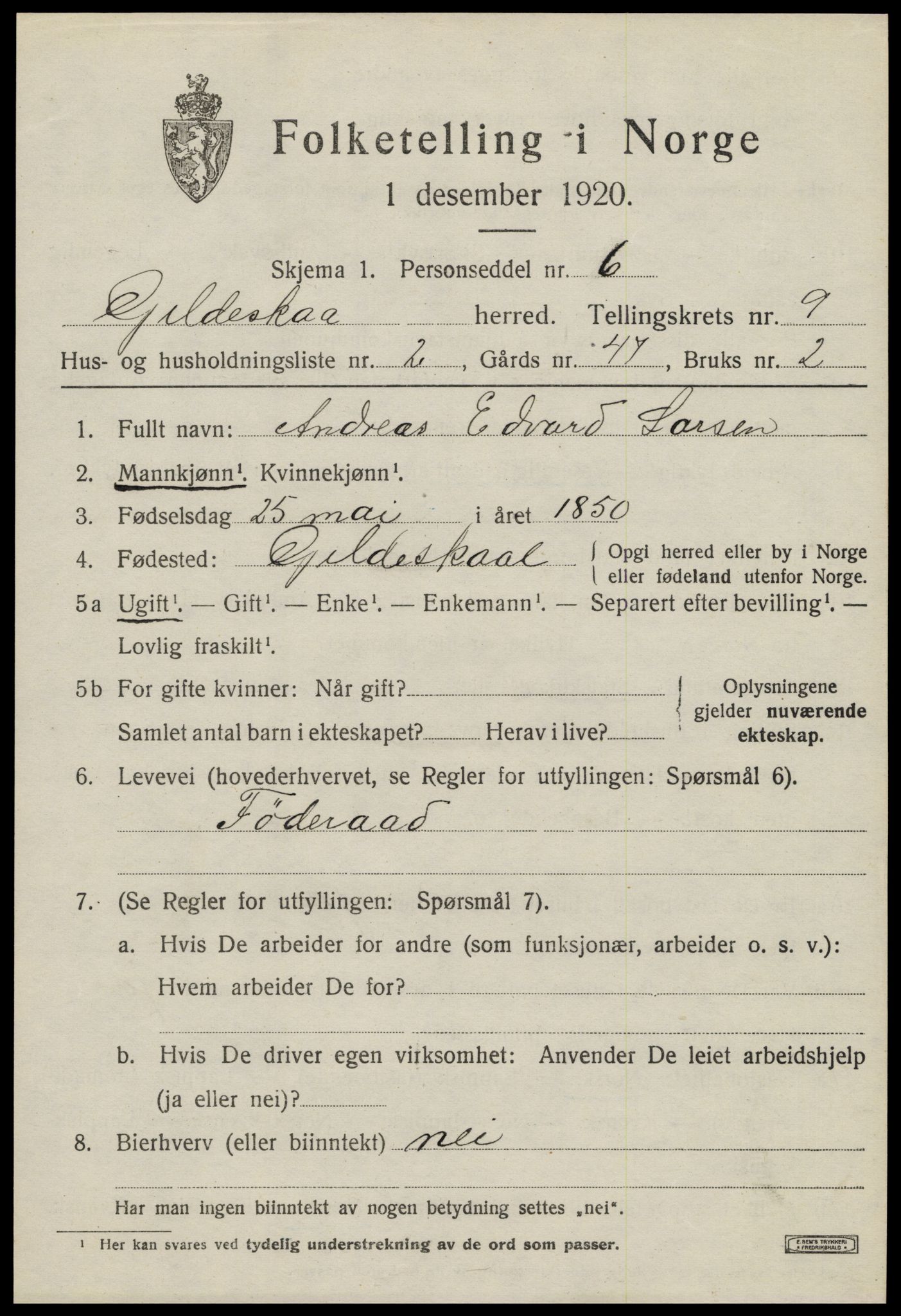 SAT, 1920 census for Gildeskål, 1920, p. 5816