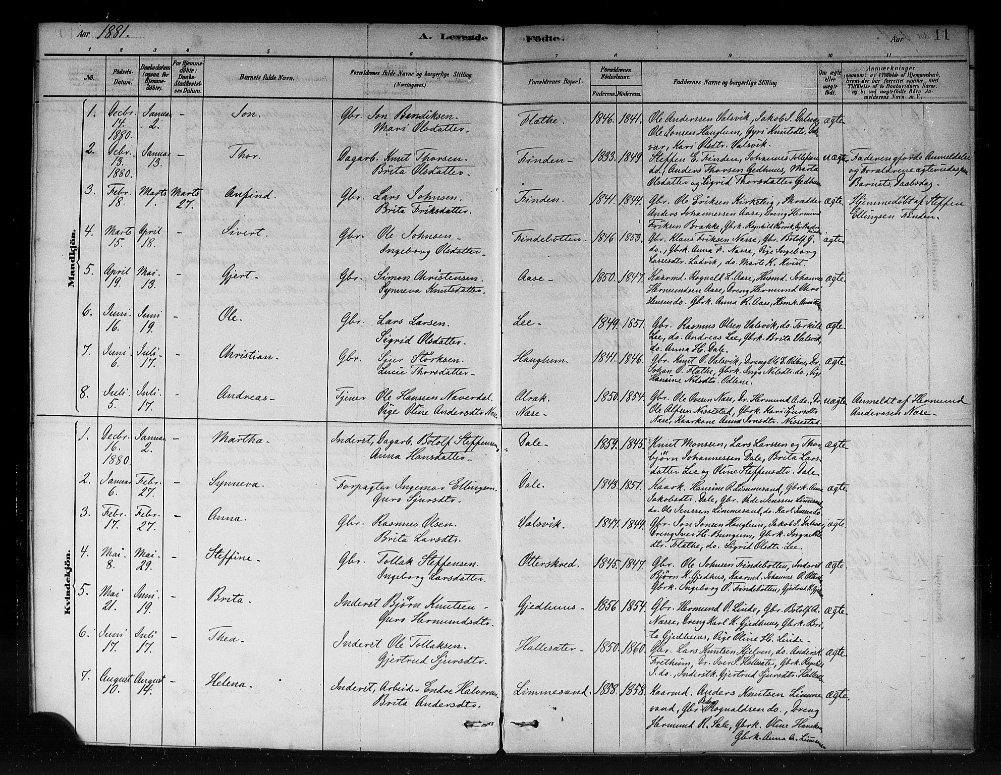 Vik sokneprestembete, SAB/A-81501: Parish register (official) no. C 1, 1878-1890, p. 11