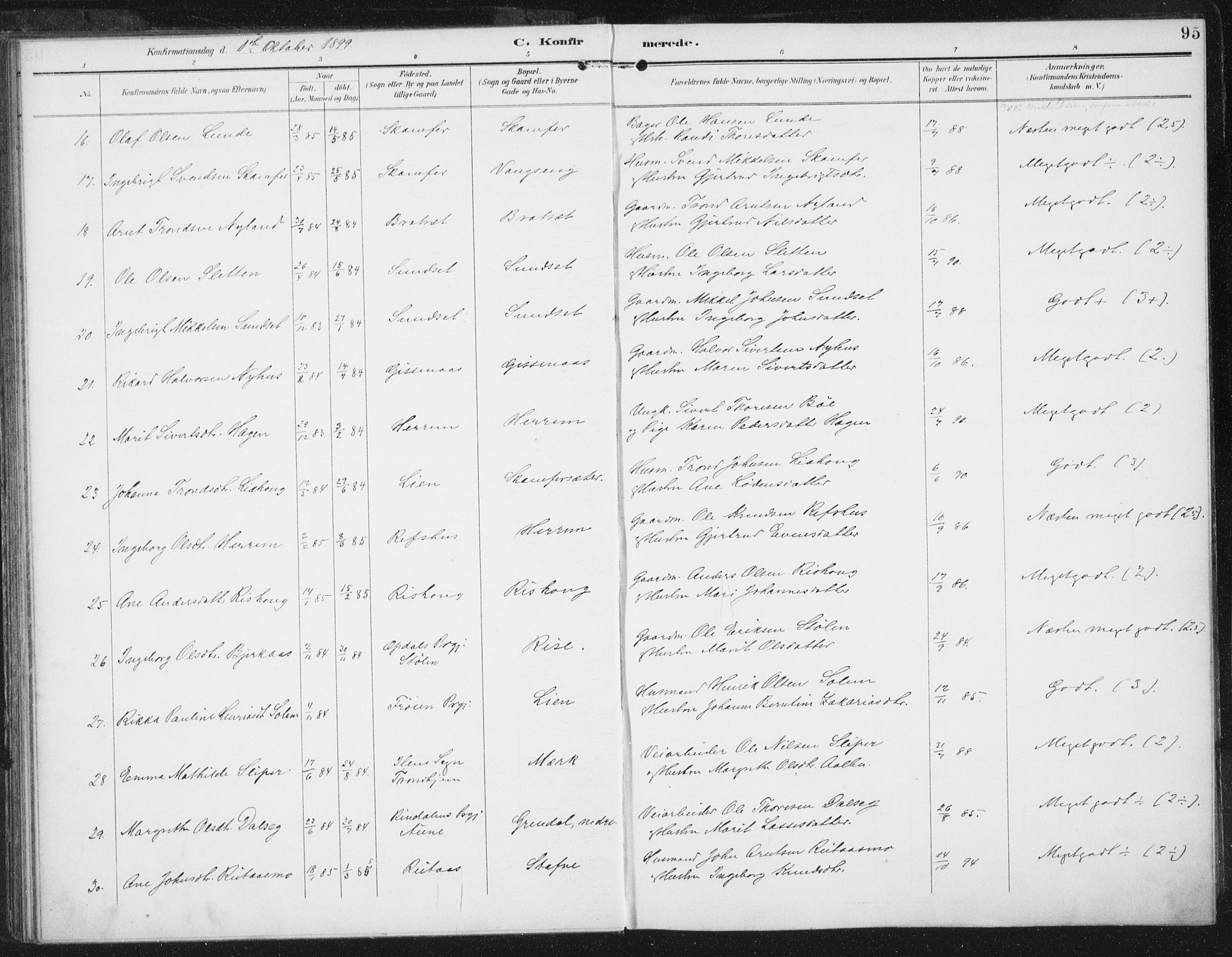 Ministerialprotokoller, klokkerbøker og fødselsregistre - Sør-Trøndelag, SAT/A-1456/674/L0872: Parish register (official) no. 674A04, 1897-1907, p. 95