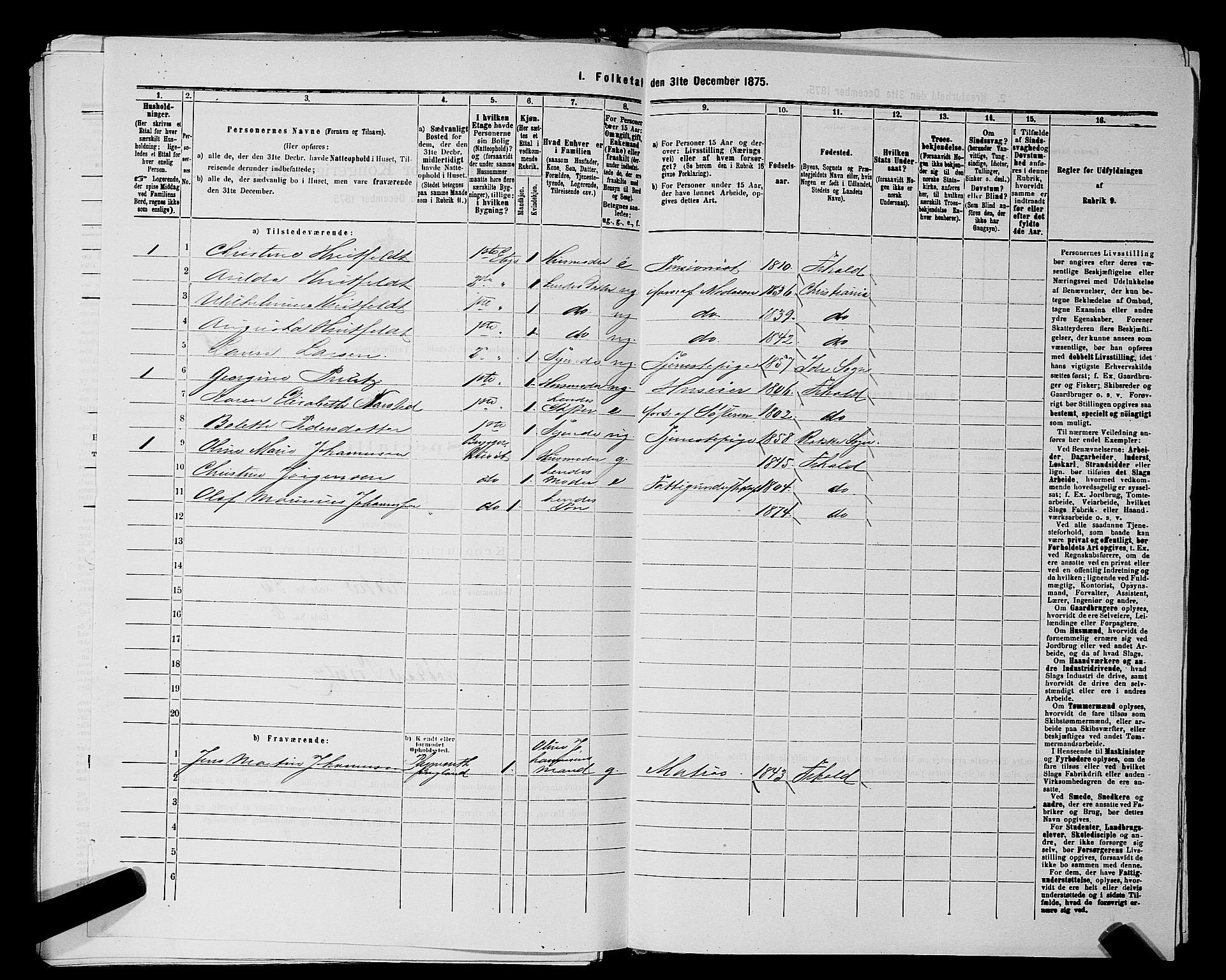 RA, 1875 census for 0101P Fredrikshald, 1875, p. 562