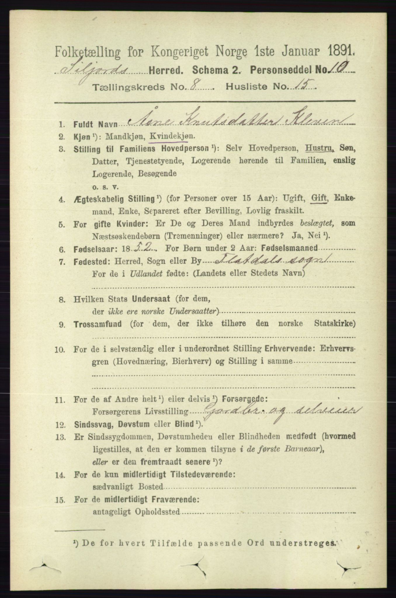 RA, 1891 census for 0828 Seljord, 1891, p. 2966