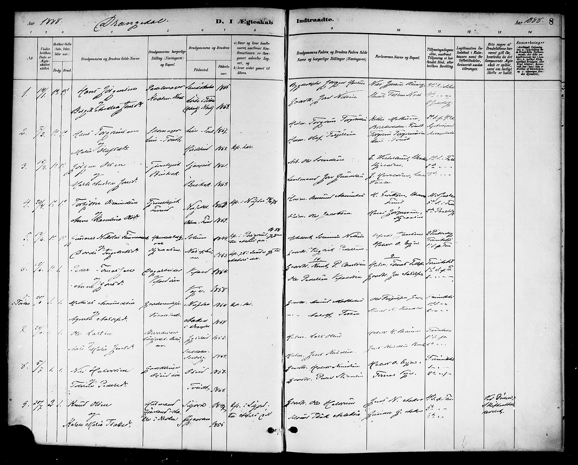 Drangedal kirkebøker, SAKO/A-258/F/Fa/L0011: Parish register (official) no. 11 /1, 1885-1894, p. 8