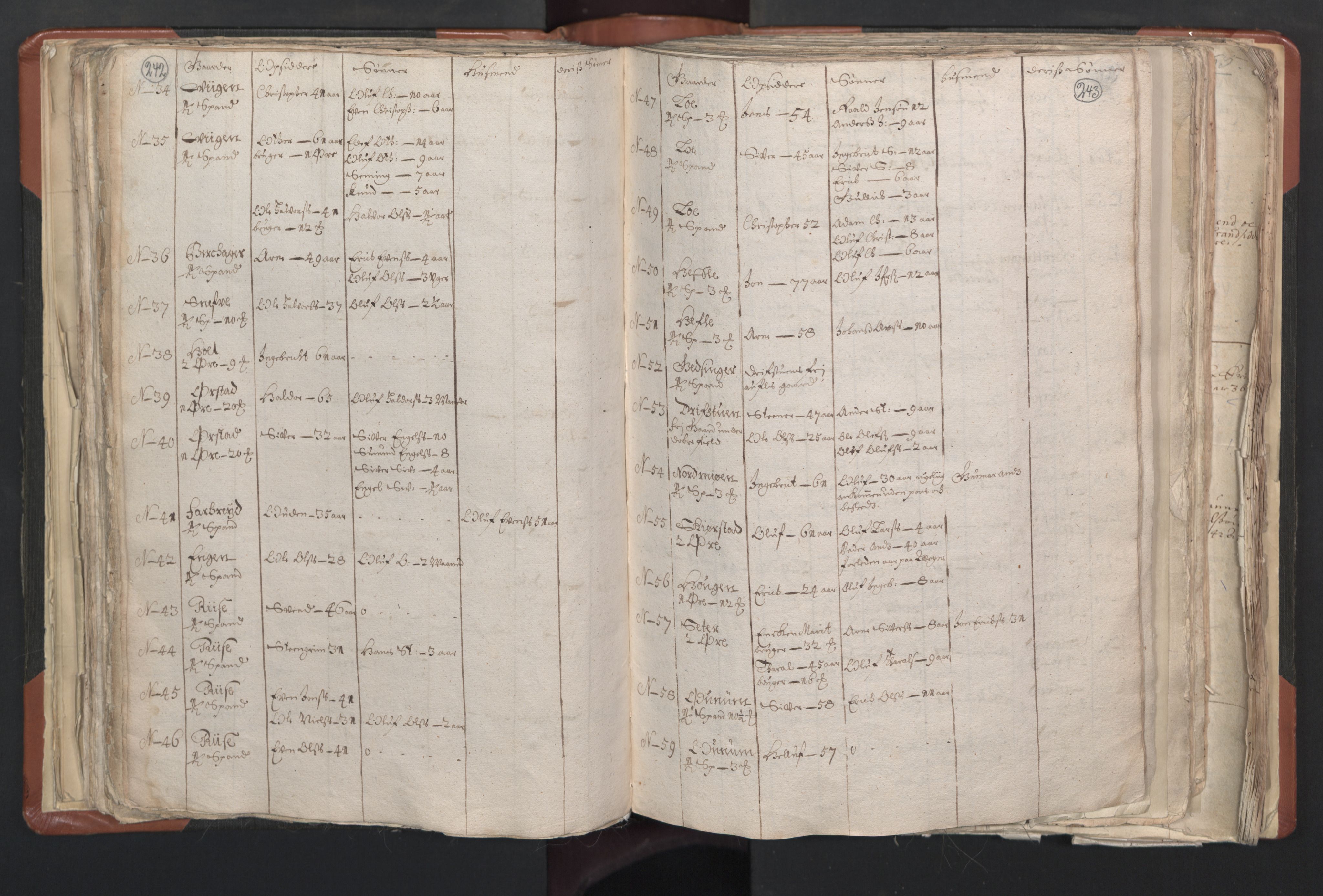 RA, Vicar's Census 1664-1666, no. 31: Dalane deanery, 1664-1666, p. 242-243