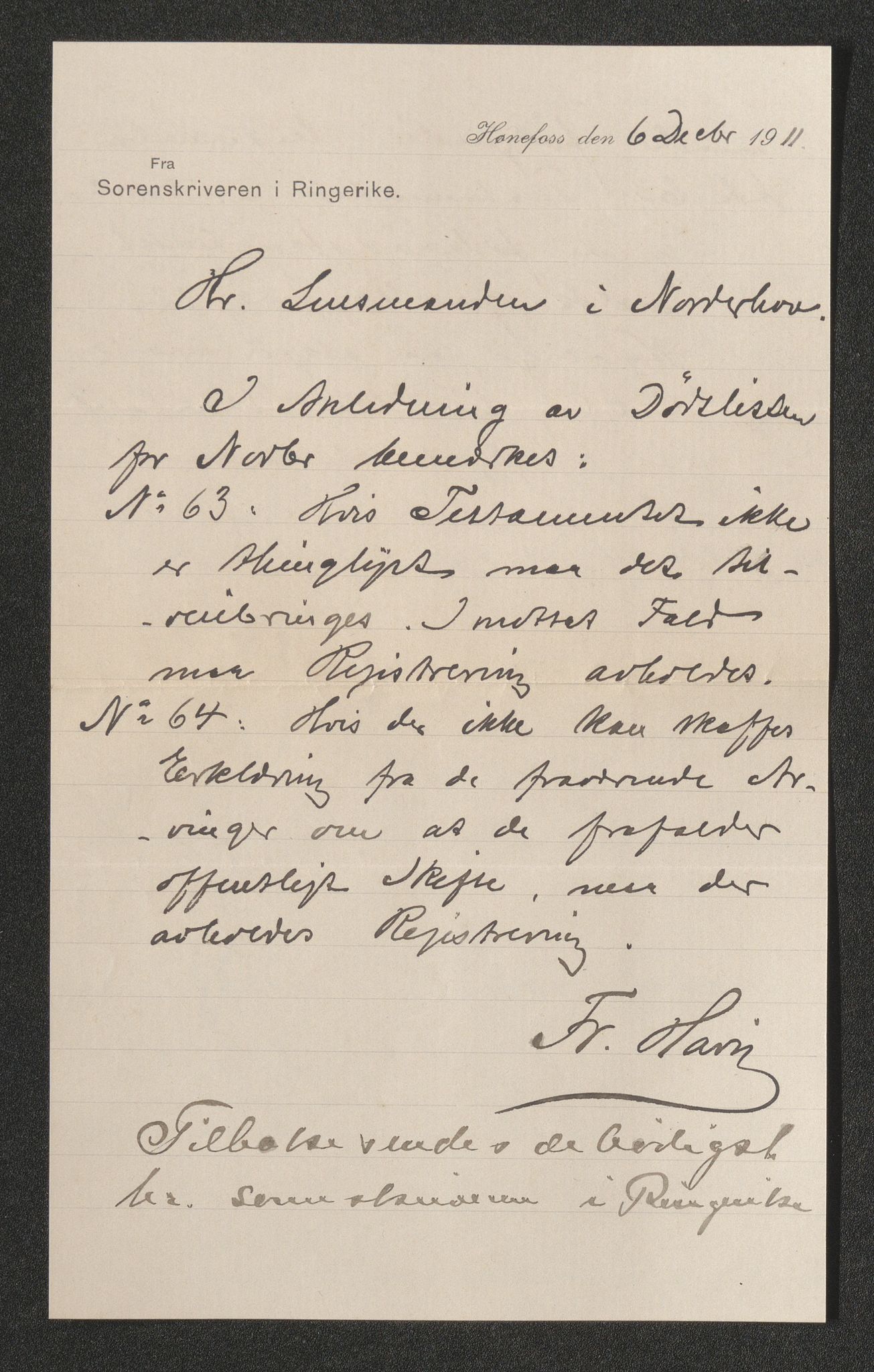 Ringerike sorenskriveri, AV/SAKO-A-105/H/Ha/Hab/L0012: Dødsfallslister Norderhov, 1909-1923