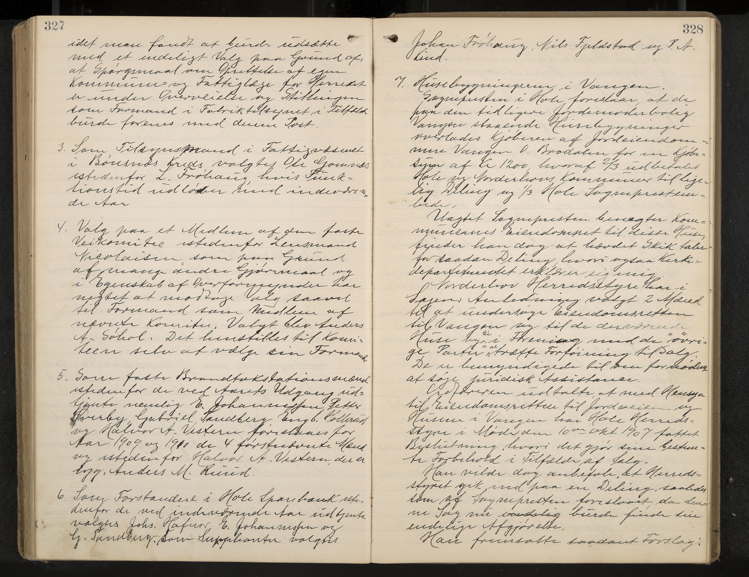 Hole formannskap og sentraladministrasjon, IKAK/0612021-1/A/Aa/L0004: Møtebok med register, 1902-1910, p. 327-328