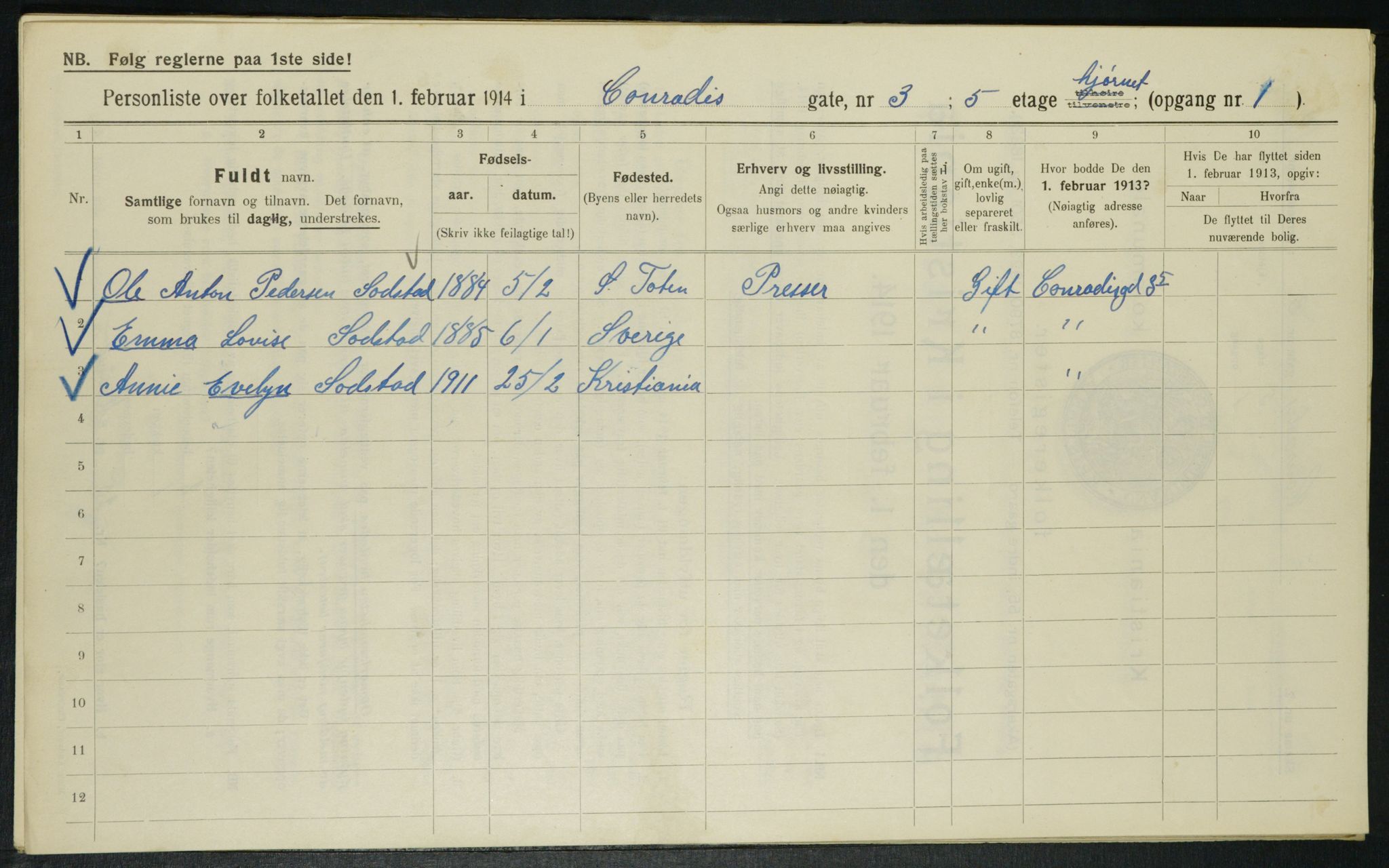 OBA, Municipal Census 1914 for Kristiania, 1914, p. 13546