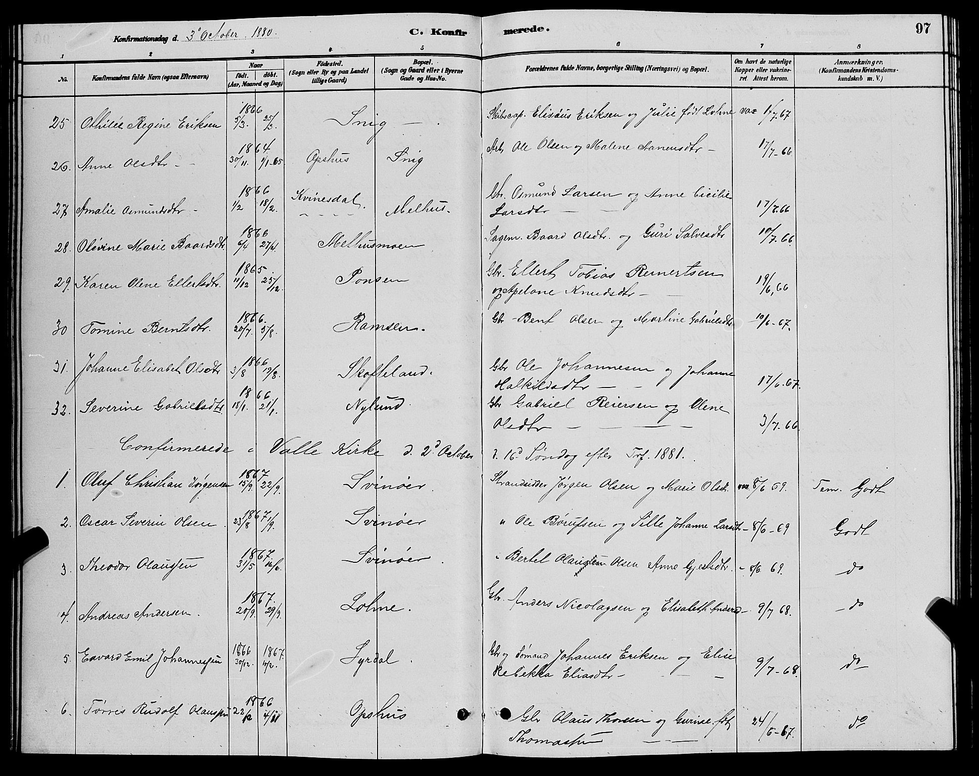 Sør-Audnedal sokneprestkontor, AV/SAK-1111-0039/F/Fb/Fbb/L0005: Parish register (copy) no. B 5, 1880-1892, p. 97