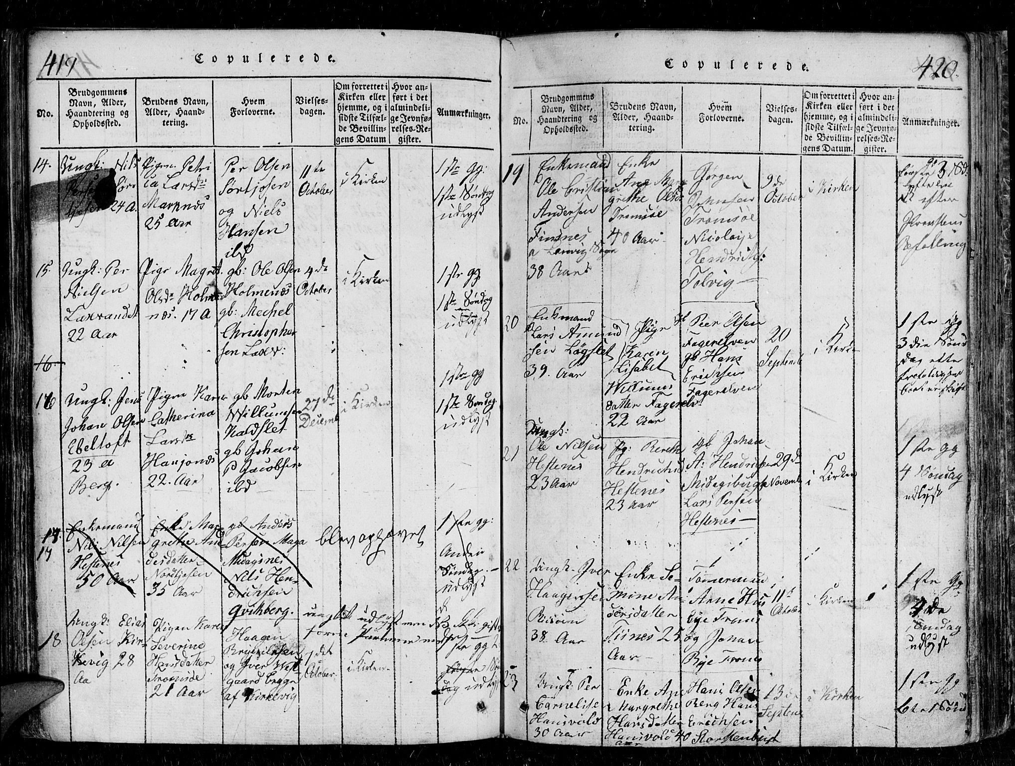 Tromsø sokneprestkontor/stiftsprosti/domprosti, SATØ/S-1343/G/Gb/L0001klokker: Parish register (copy) no. 1, 1821-1833, p. 419-420