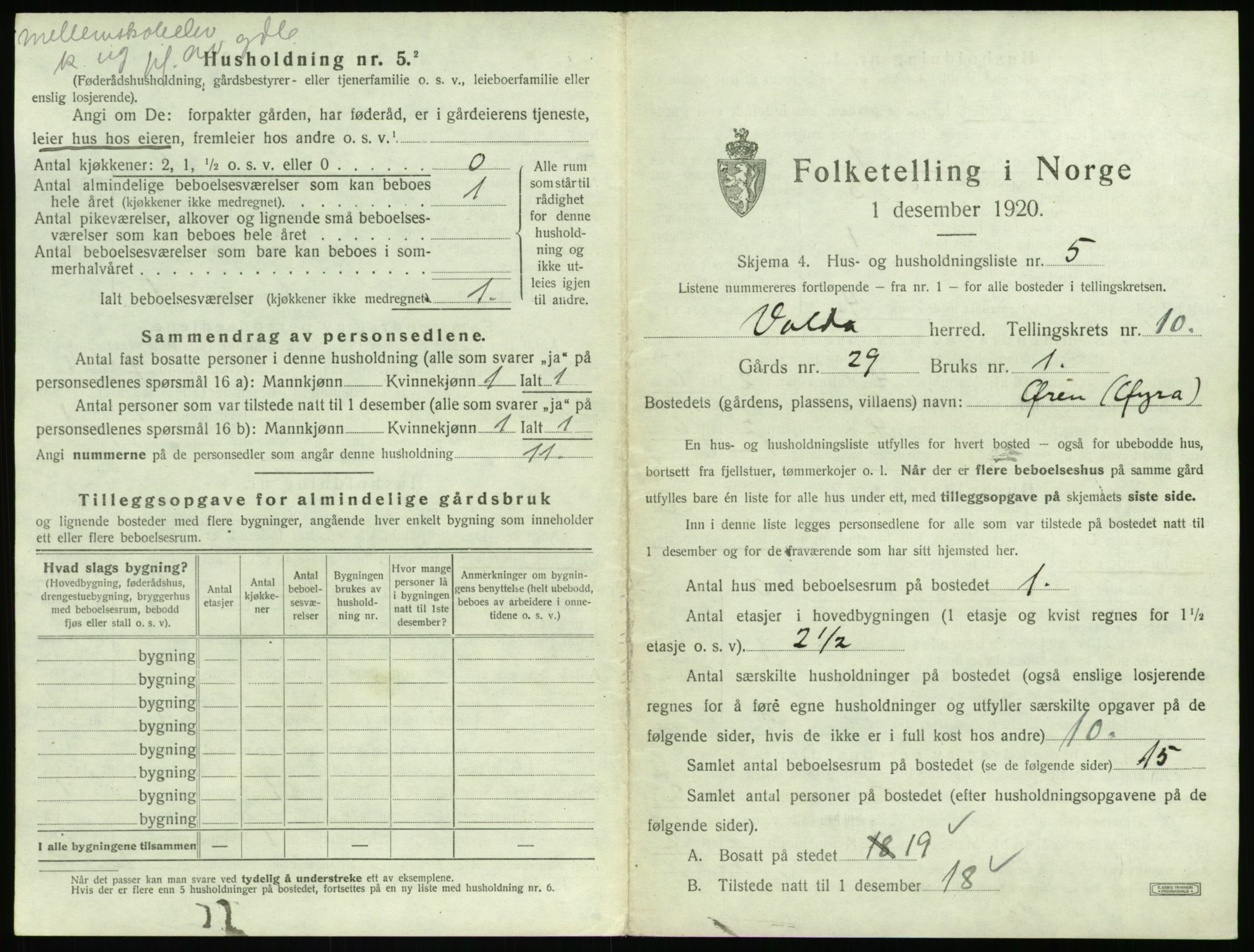 SAT, 1920 census for Volda, 1920, p. 862