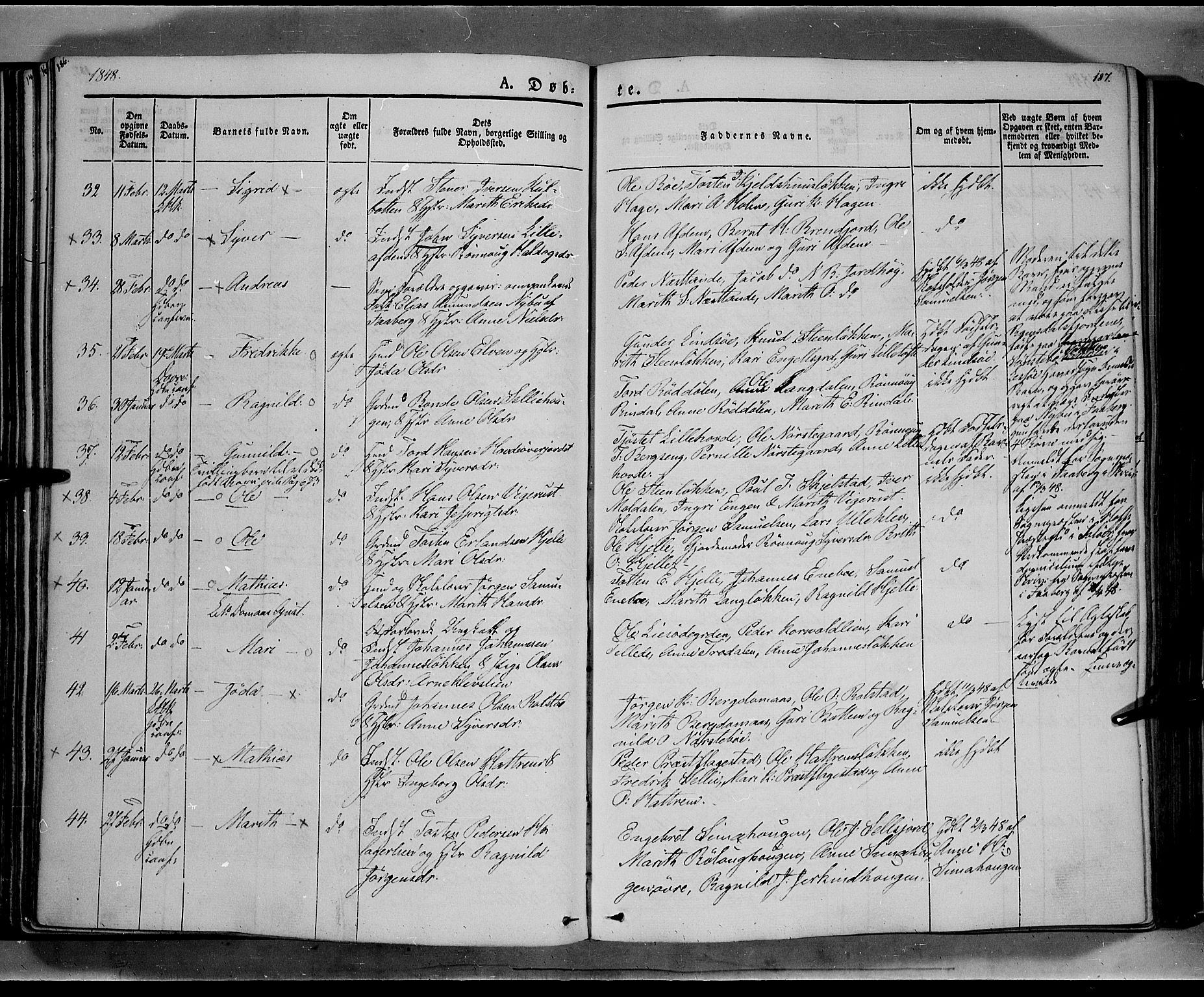 Lesja prestekontor, AV/SAH-PREST-068/H/Ha/Haa/L0006: Parish register (official) no. 6A, 1843-1854, p. 186-187