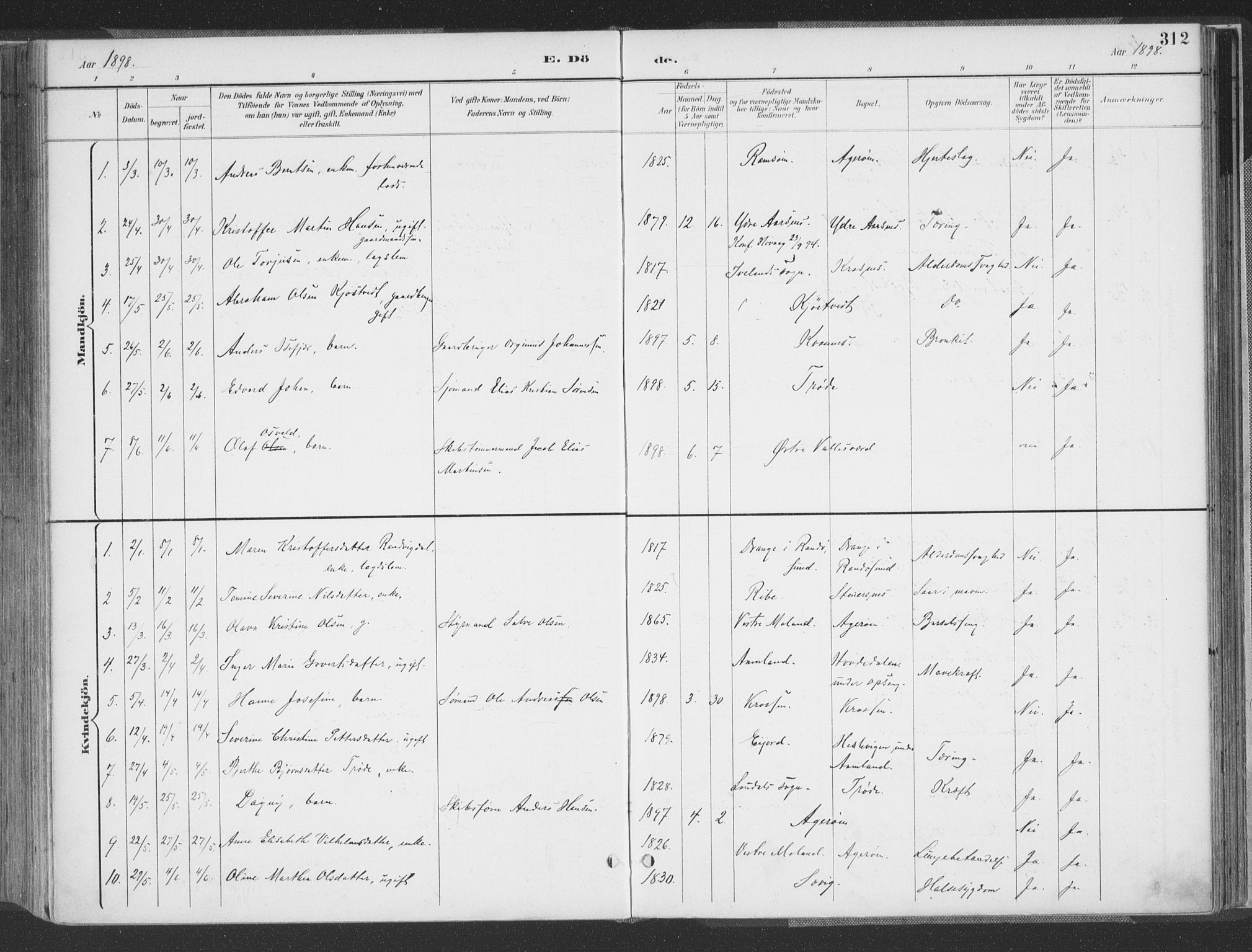 Høvåg sokneprestkontor, AV/SAK-1111-0025/F/Fa/L0006: Parish register (official) no. A 6, 1894-1923, p. 312