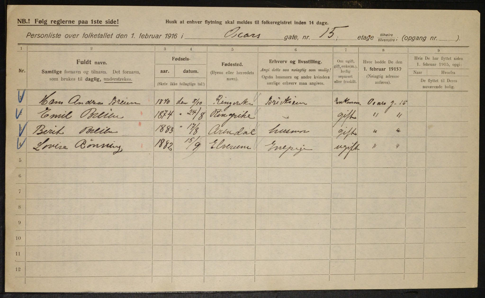 OBA, Municipal Census 1916 for Kristiania, 1916, p. 78097