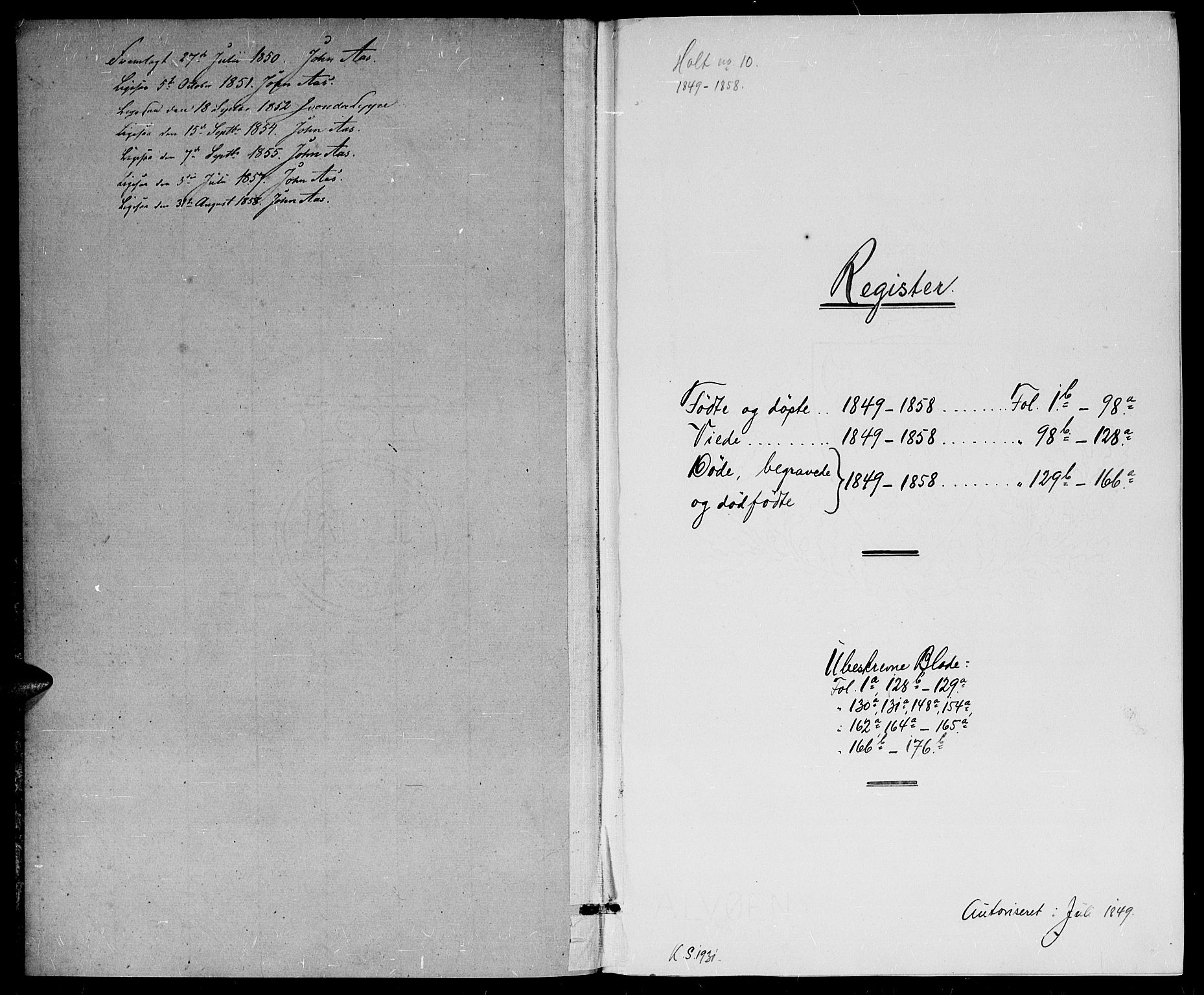 Holt sokneprestkontor, SAK/1111-0021/F/Fb/L0007: Parish register (copy) no. B 7, 1849-1858