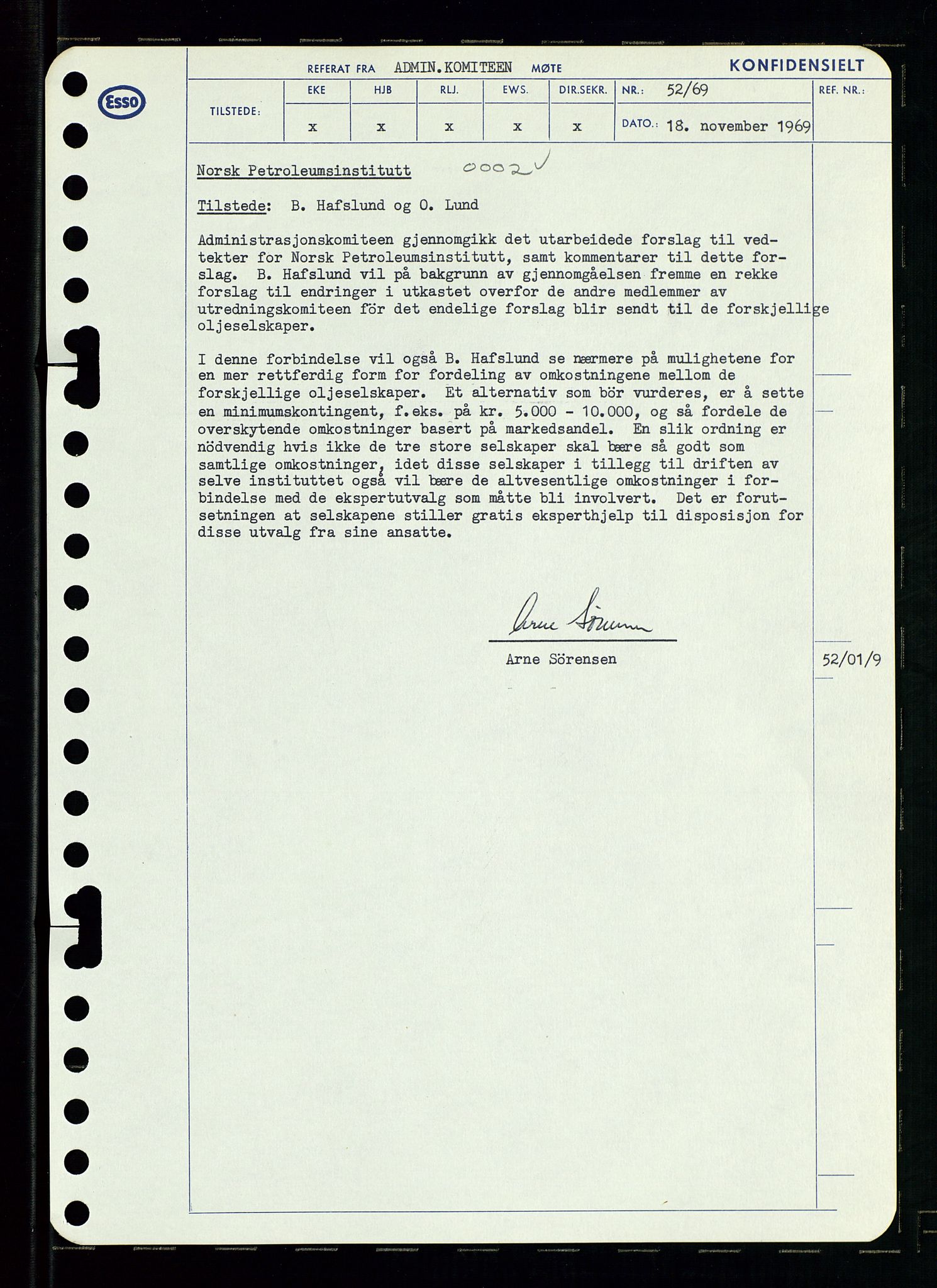 Pa 0982 - Esso Norge A/S, AV/SAST-A-100448/A/Aa/L0003/0001: Den administrerende direksjon Board minutes (styrereferater) og Bedriftforsamlingsprotokoll / Den administrerende direksjon Board minutes (styrereferater), 1969, p. 122