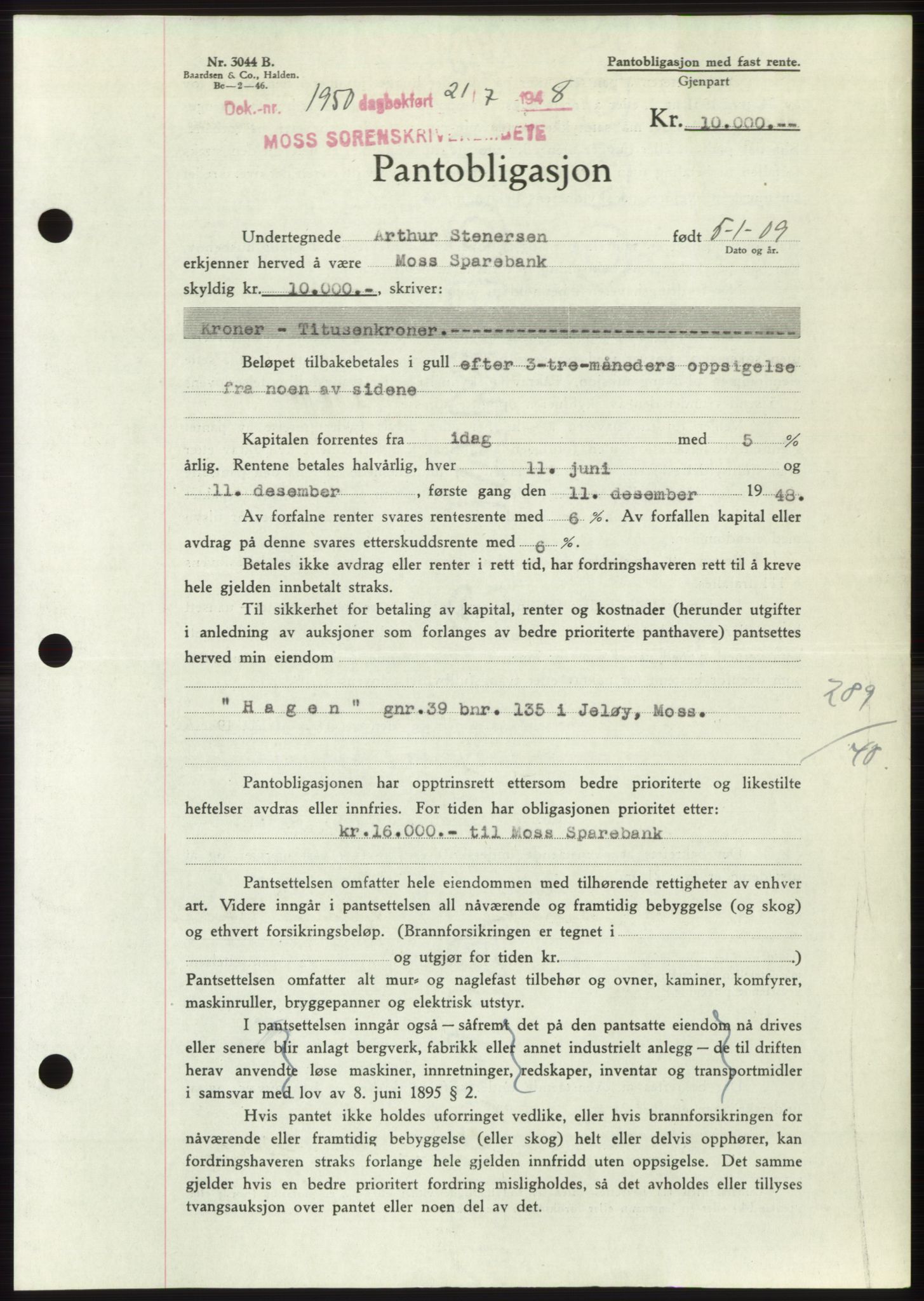 Moss sorenskriveri, AV/SAO-A-10168: Mortgage book no. B20, 1948-1948, Diary no: : 1950/1948