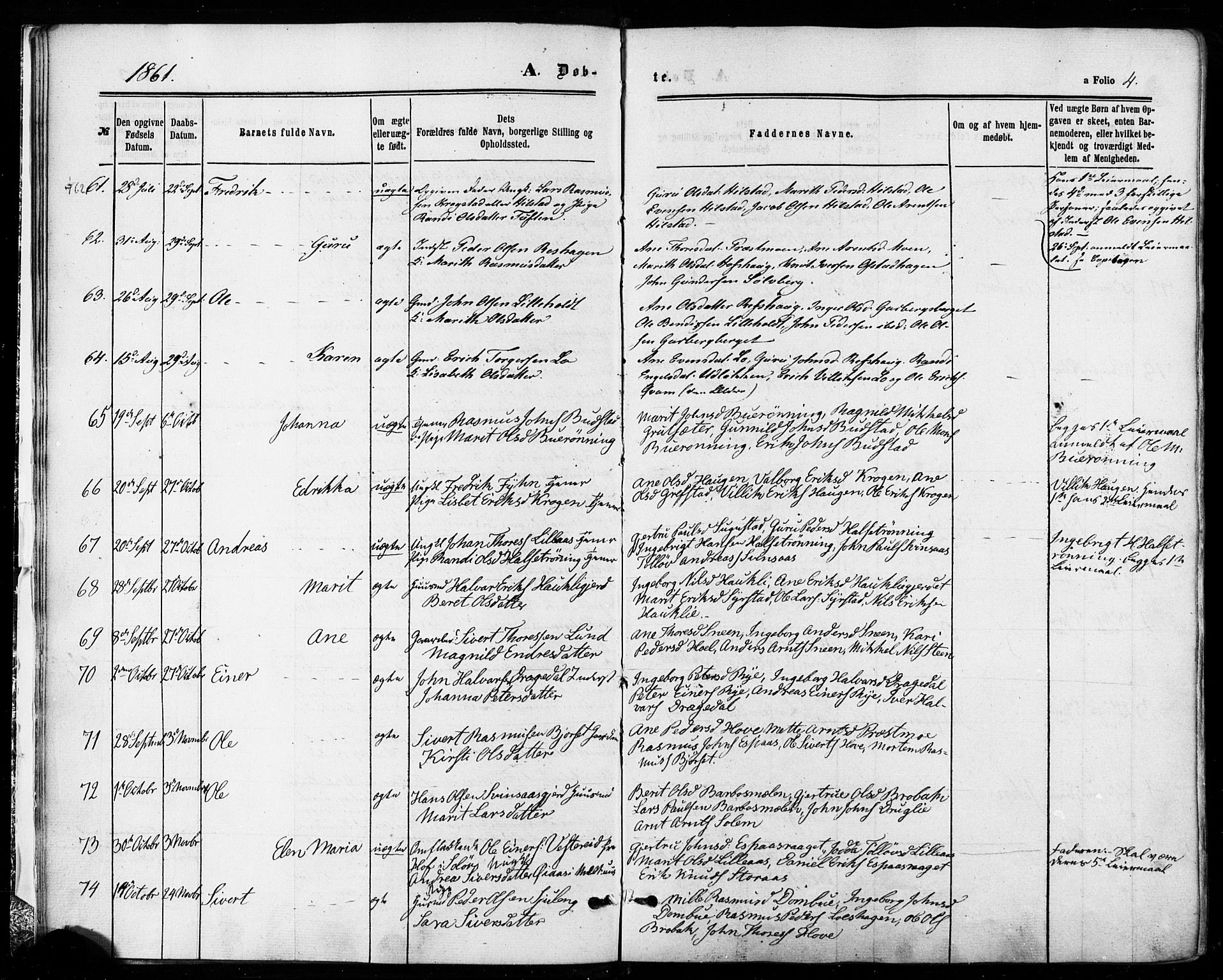 Ministerialprotokoller, klokkerbøker og fødselsregistre - Sør-Trøndelag, SAT/A-1456/672/L0856: Parish register (official) no. 672A08, 1861-1881, p. 4