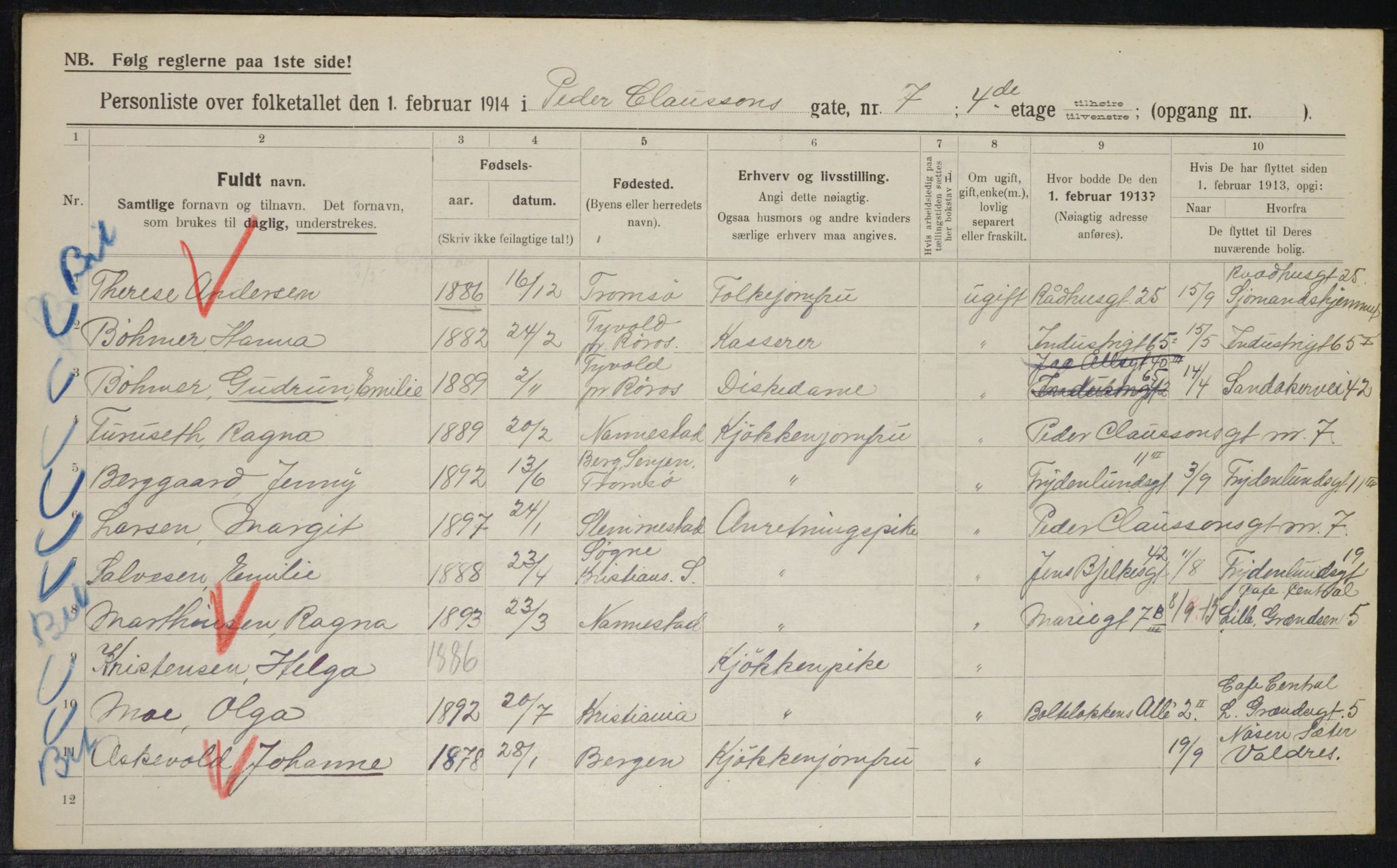 OBA, Municipal Census 1914 for Kristiania, 1914, p. 78854