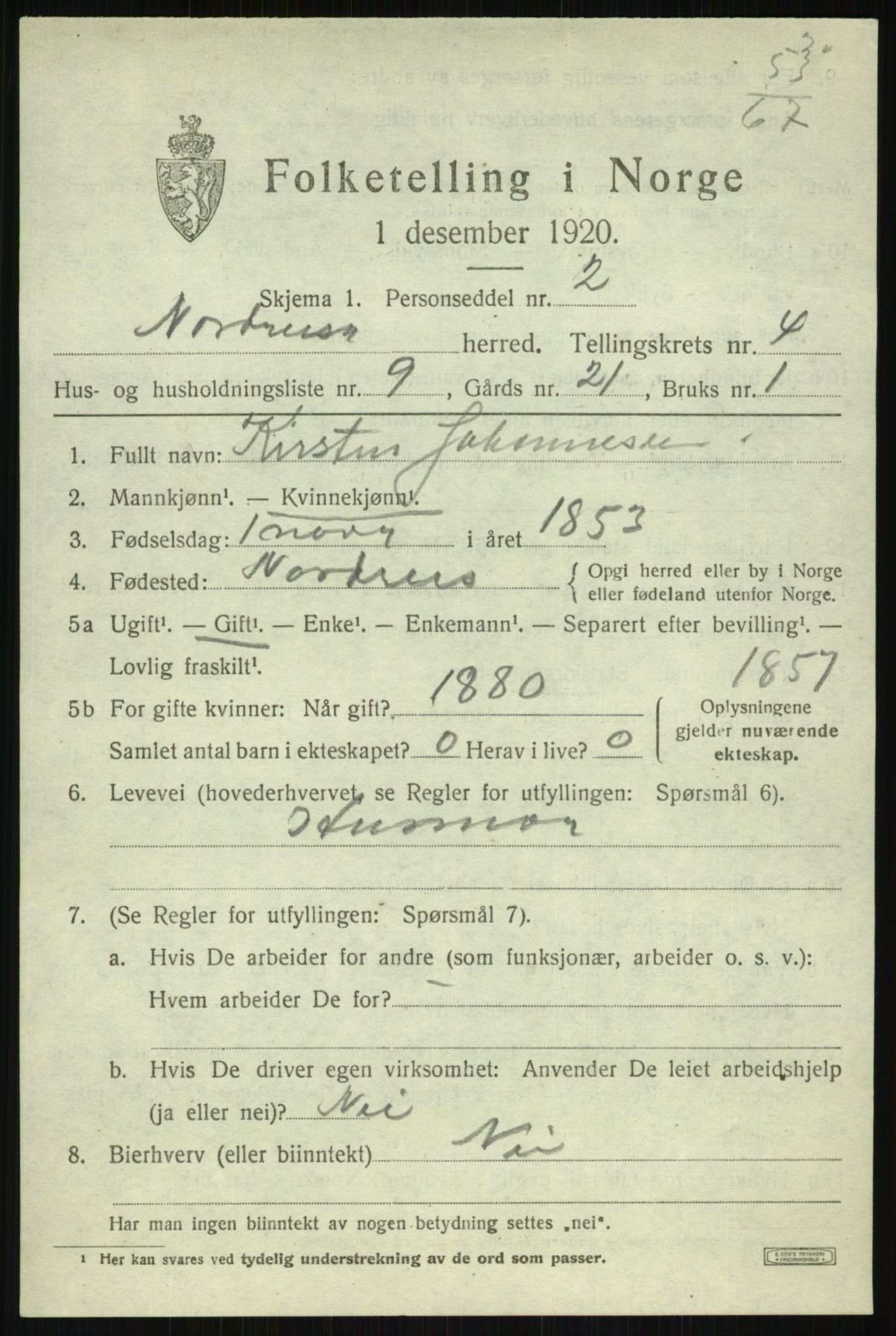 SATØ, 1920 census for Nordreisa, 1920, p. 1953