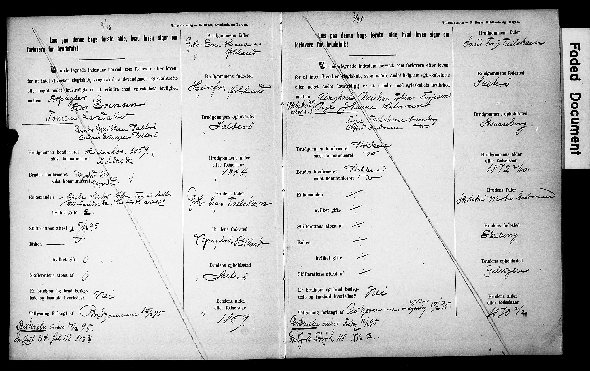 Austre Moland sokneprestkontor, SAK/1111-0001/F/Fe/L0001: Banns register no. A VI 10, 1895-1902