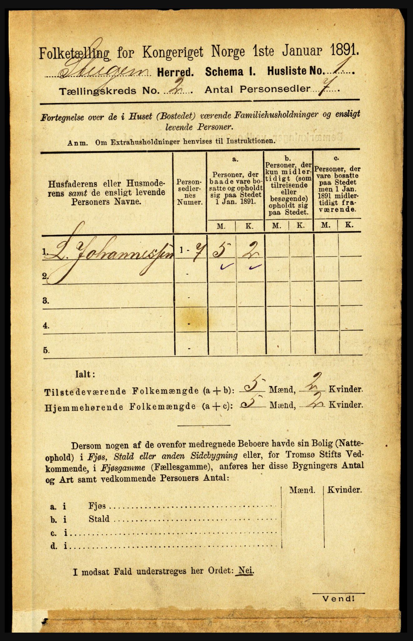 RA, 1891 census for 1848 Steigen, 1891, p. 614