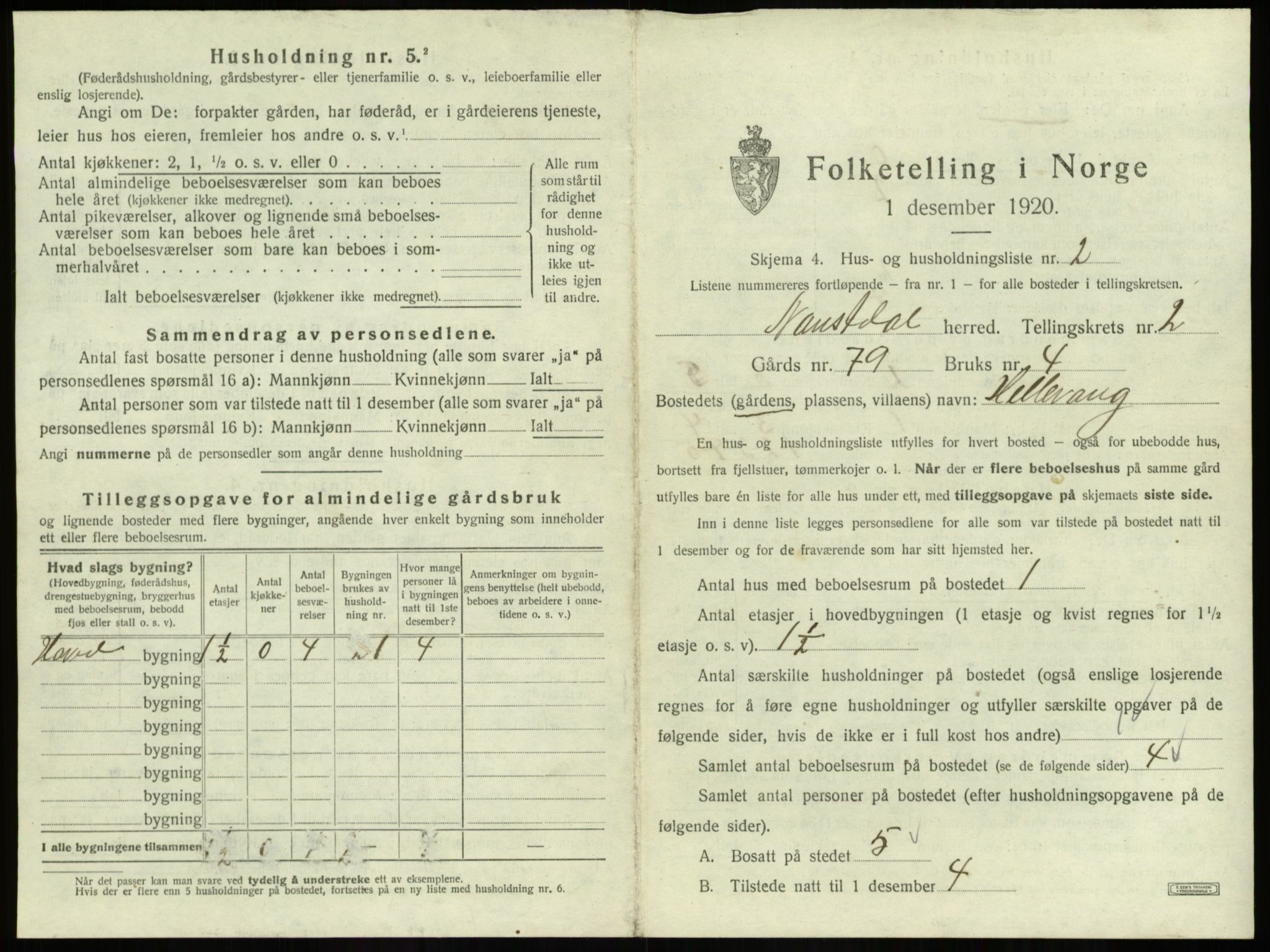 SAB, 1920 census for Naustdal, 1920, p. 72