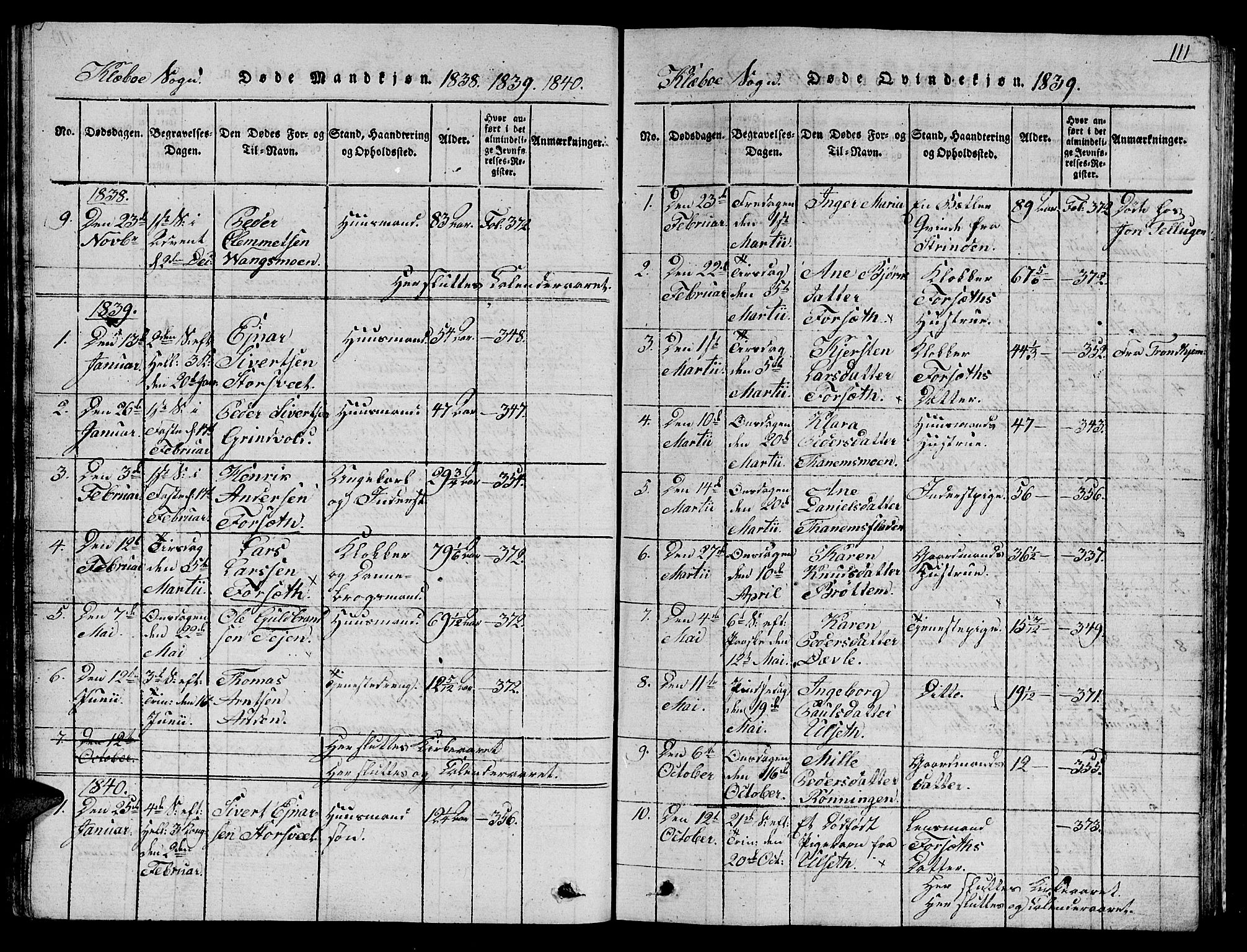 Ministerialprotokoller, klokkerbøker og fødselsregistre - Sør-Trøndelag, SAT/A-1456/618/L0450: Parish register (copy) no. 618C01, 1816-1865, p. 111