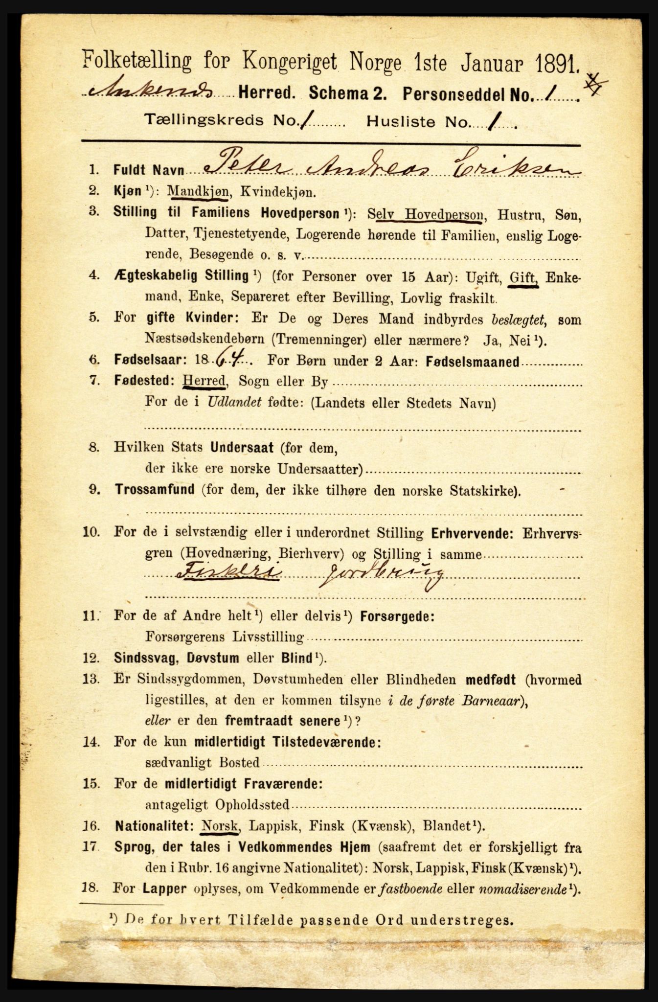 RA, 1891 census for 1855 Ankenes, 1891, p. 107