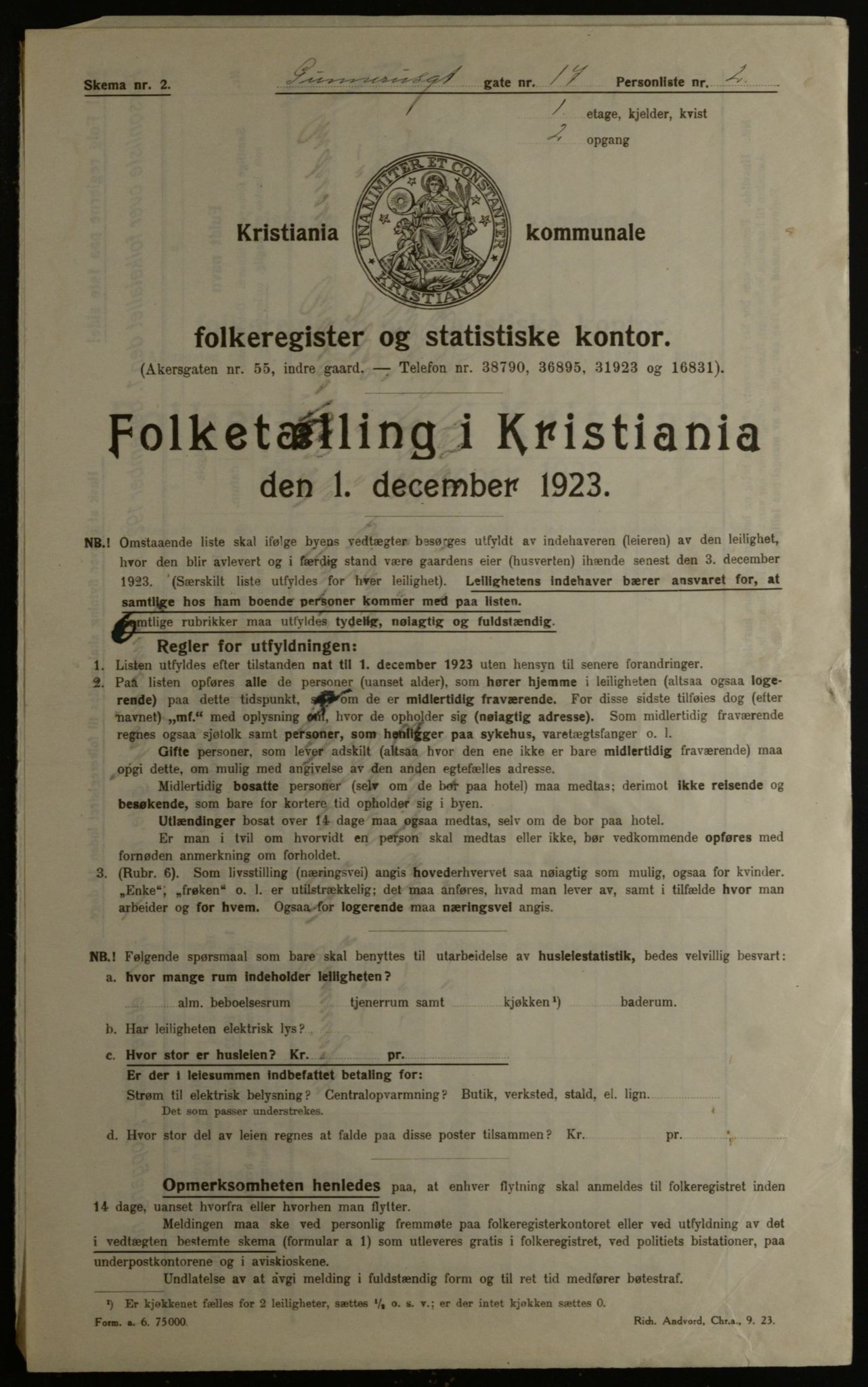 OBA, Municipal Census 1923 for Kristiania, 1923, p. 6199