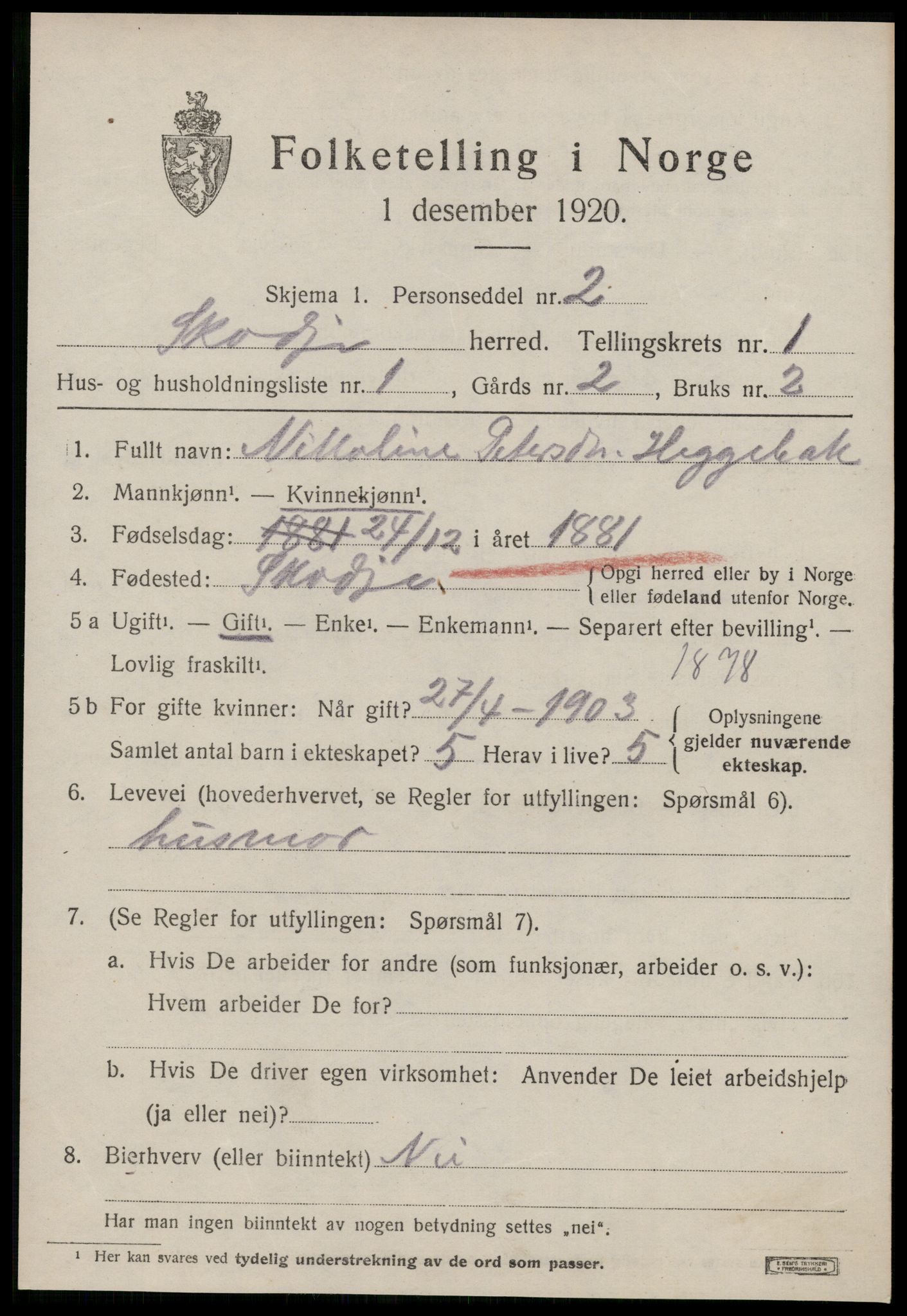 SAT, 1920 census for Skodje, 1920, p. 665