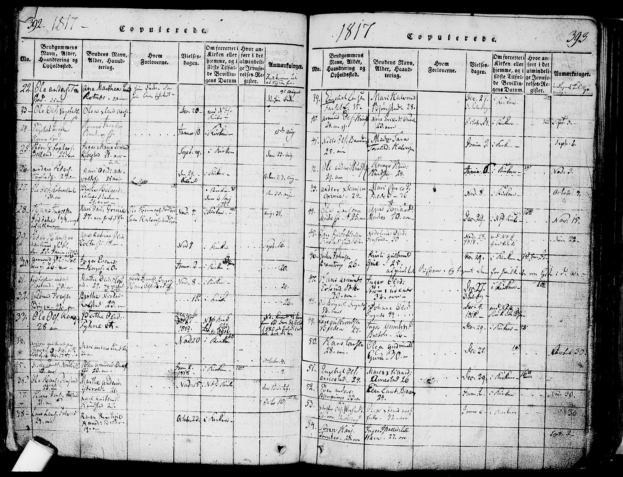 Nes prestekontor Kirkebøker, AV/SAO-A-10410/F/Fa/L0005: Parish register (official) no. I 5, 1815-1835, p. 392-393