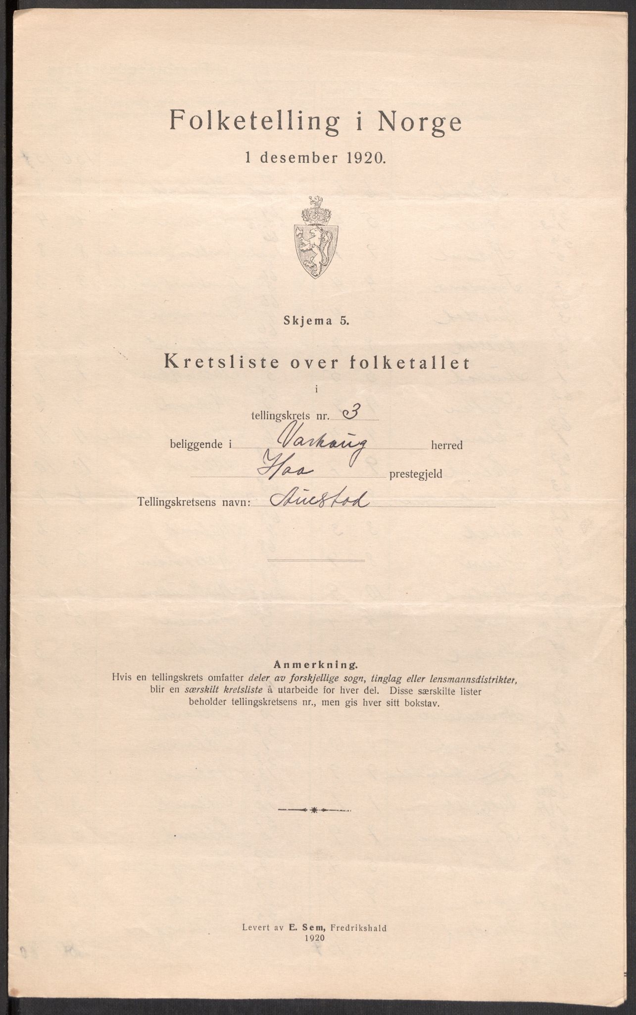 SAST, 1920 census for Varhaug, 1920, p. 13