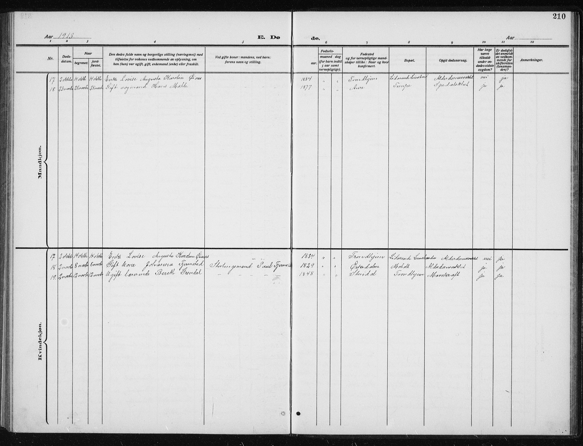 Ministerialprotokoller, klokkerbøker og fødselsregistre - Sør-Trøndelag, SAT/A-1456/606/L0314: Parish register (copy) no. 606C10, 1911-1937, p. 210