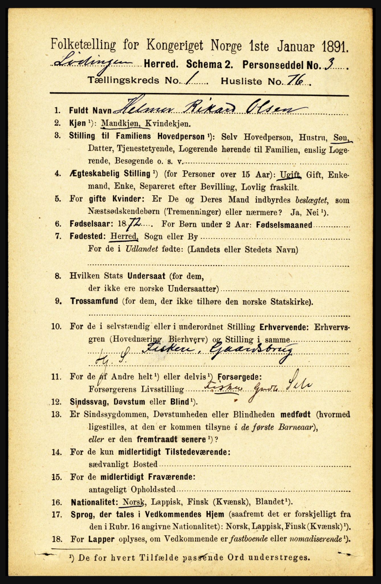 RA, 1891 census for 1851 Lødingen, 1891, p. 635