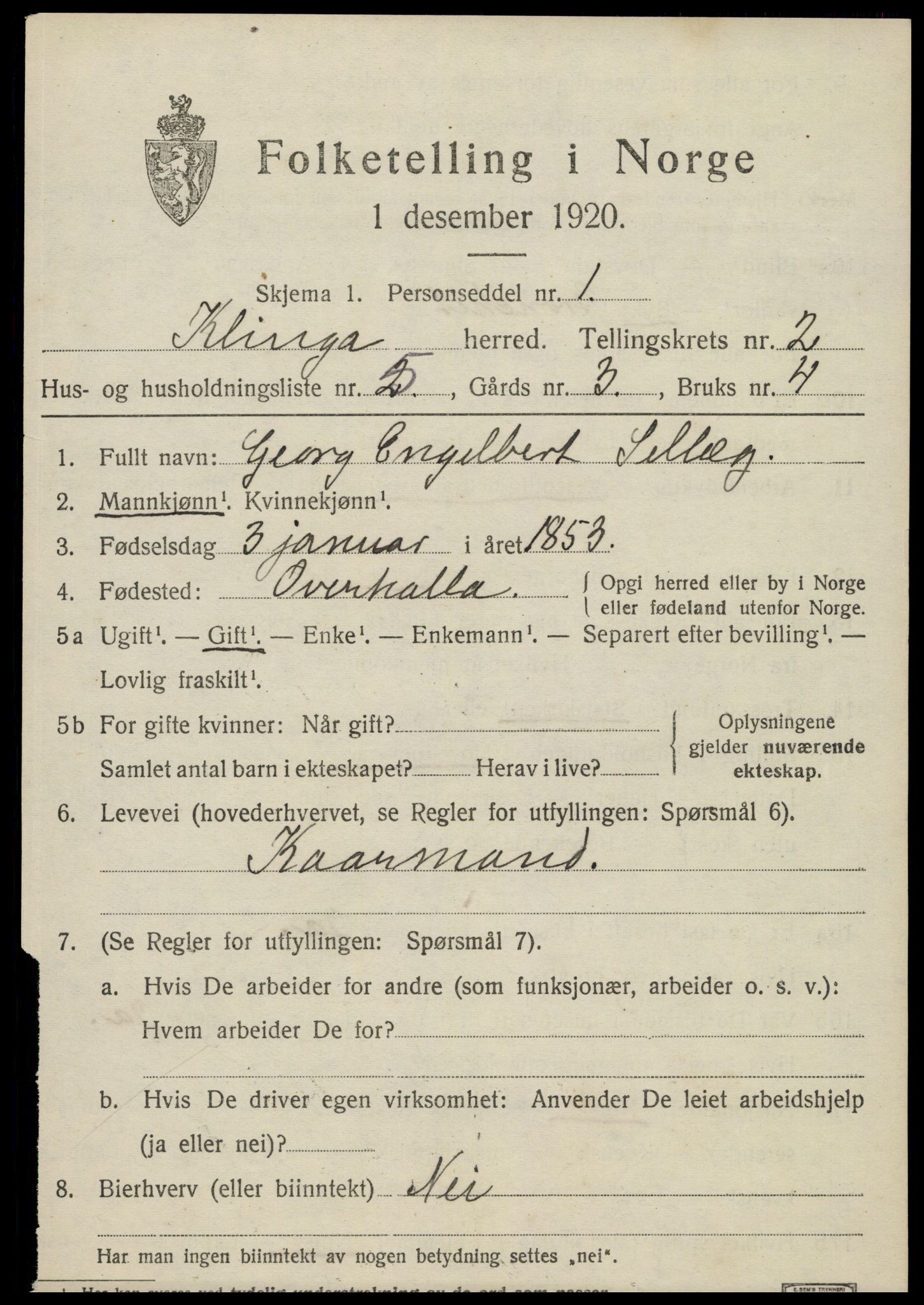 SAT, 1920 census for Klinga, 1920, p. 1449