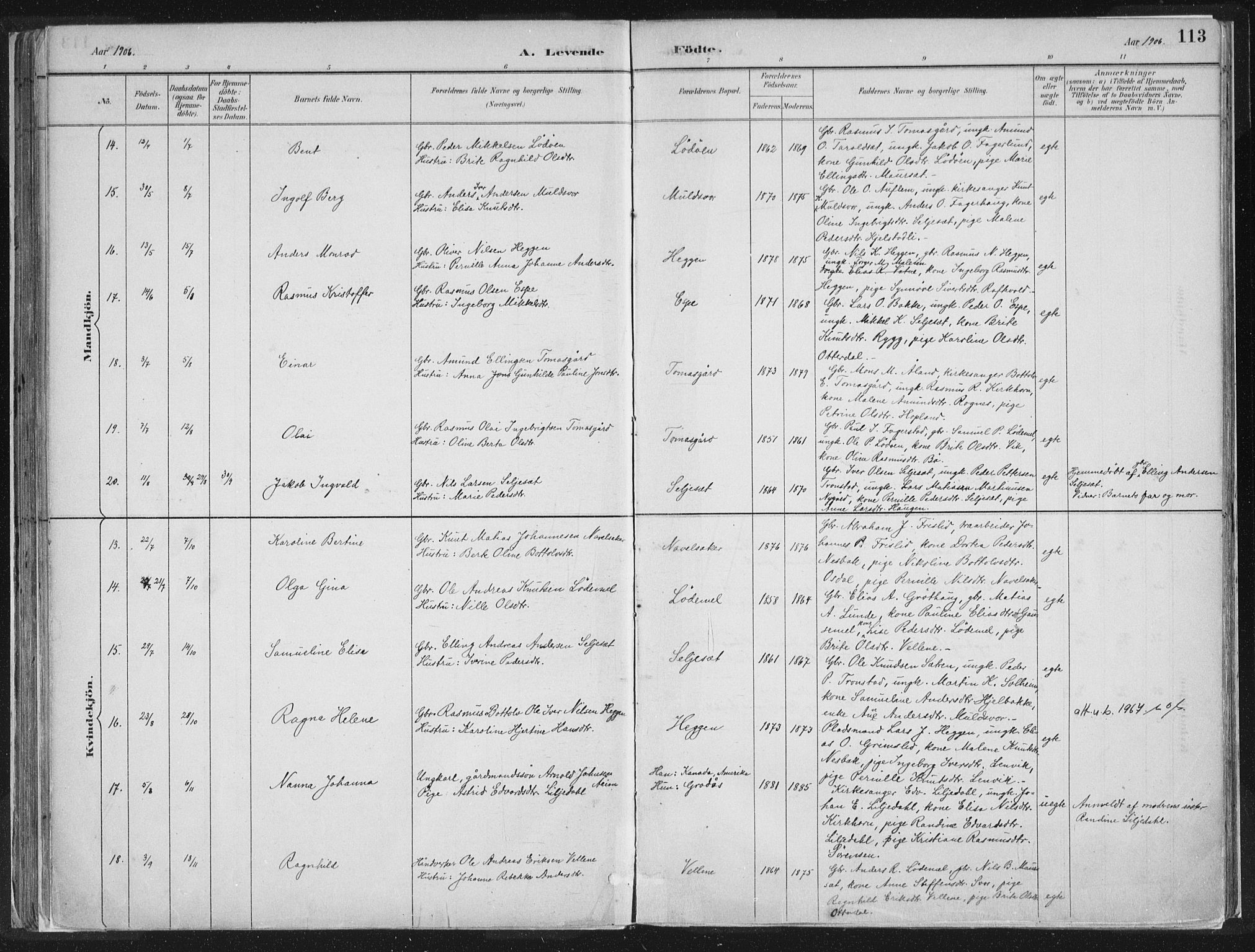 Hornindal sokneprestembete, AV/SAB-A-82401/H/Haa/Haaa/L0003/0001: Parish register (official) no. A 3A, 1887-1917, p. 113