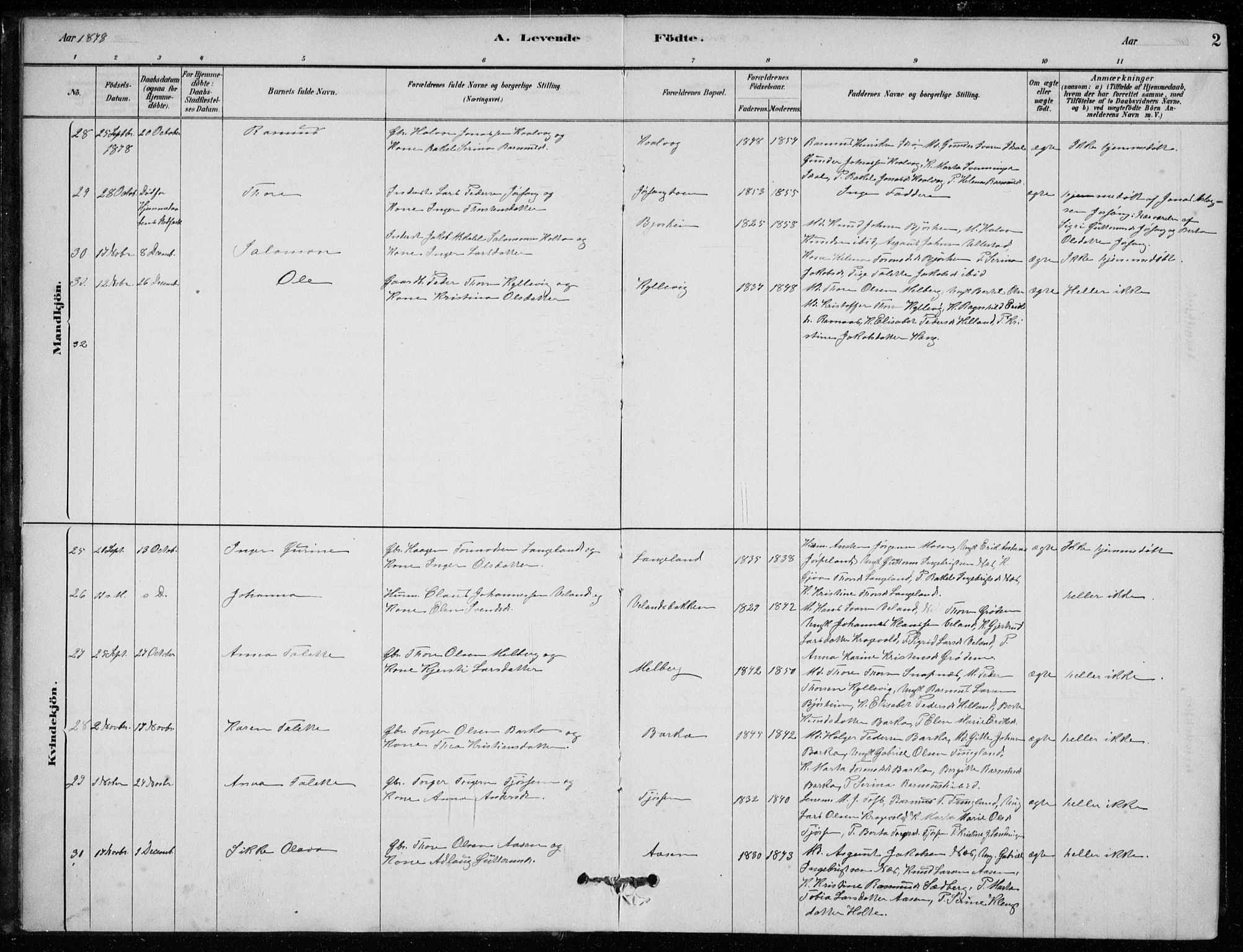 Strand sokneprestkontor, AV/SAST-A-101828/H/Ha/Hab/L0004: Parish register (copy) no. B 4, 1878-1903, p. 2
