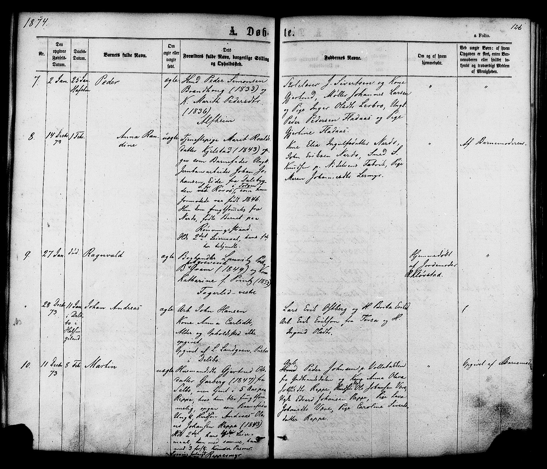 Ministerialprotokoller, klokkerbøker og fødselsregistre - Sør-Trøndelag, SAT/A-1456/606/L0293: Parish register (official) no. 606A08, 1866-1877, p. 126