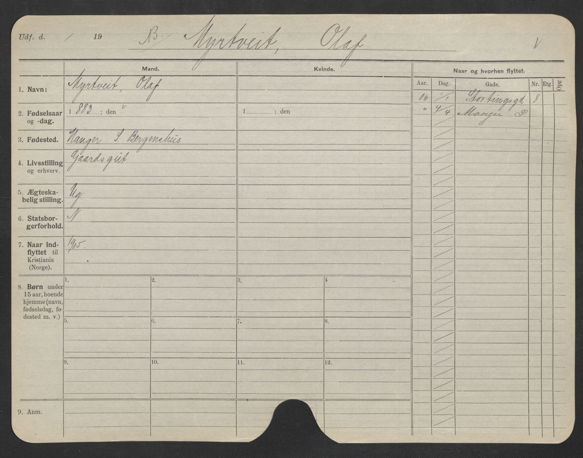 Oslo folkeregister, Registerkort, AV/SAO-A-11715/F/Fa/Fac/L0007: Menn, 1906-1914, p. 953a