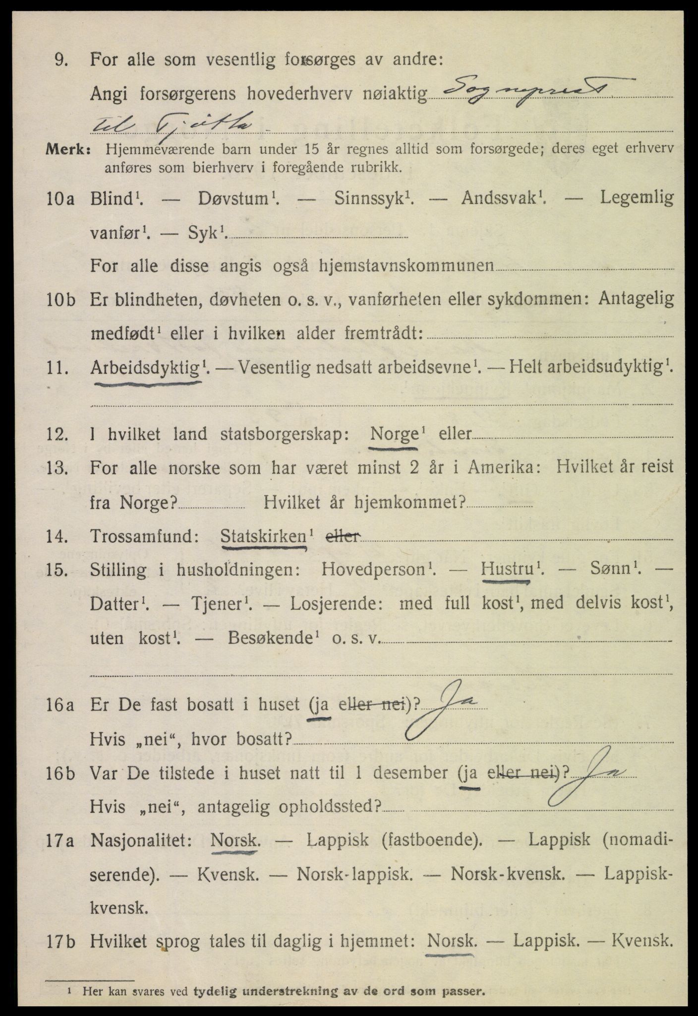 SAT, 1920 census for Tjøtta, 1920, p. 3424