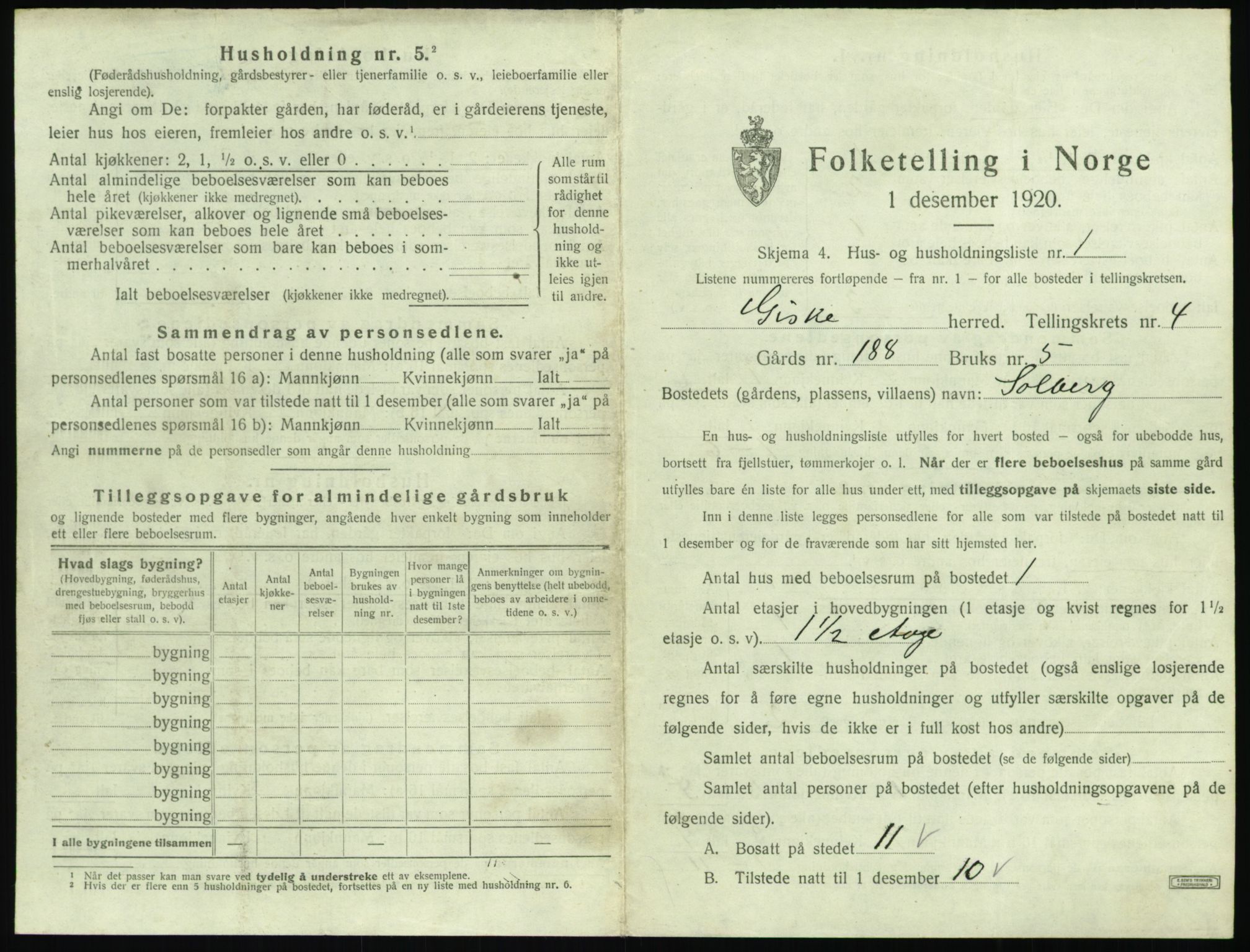 SAT, 1920 census for Giske, 1920, p. 286